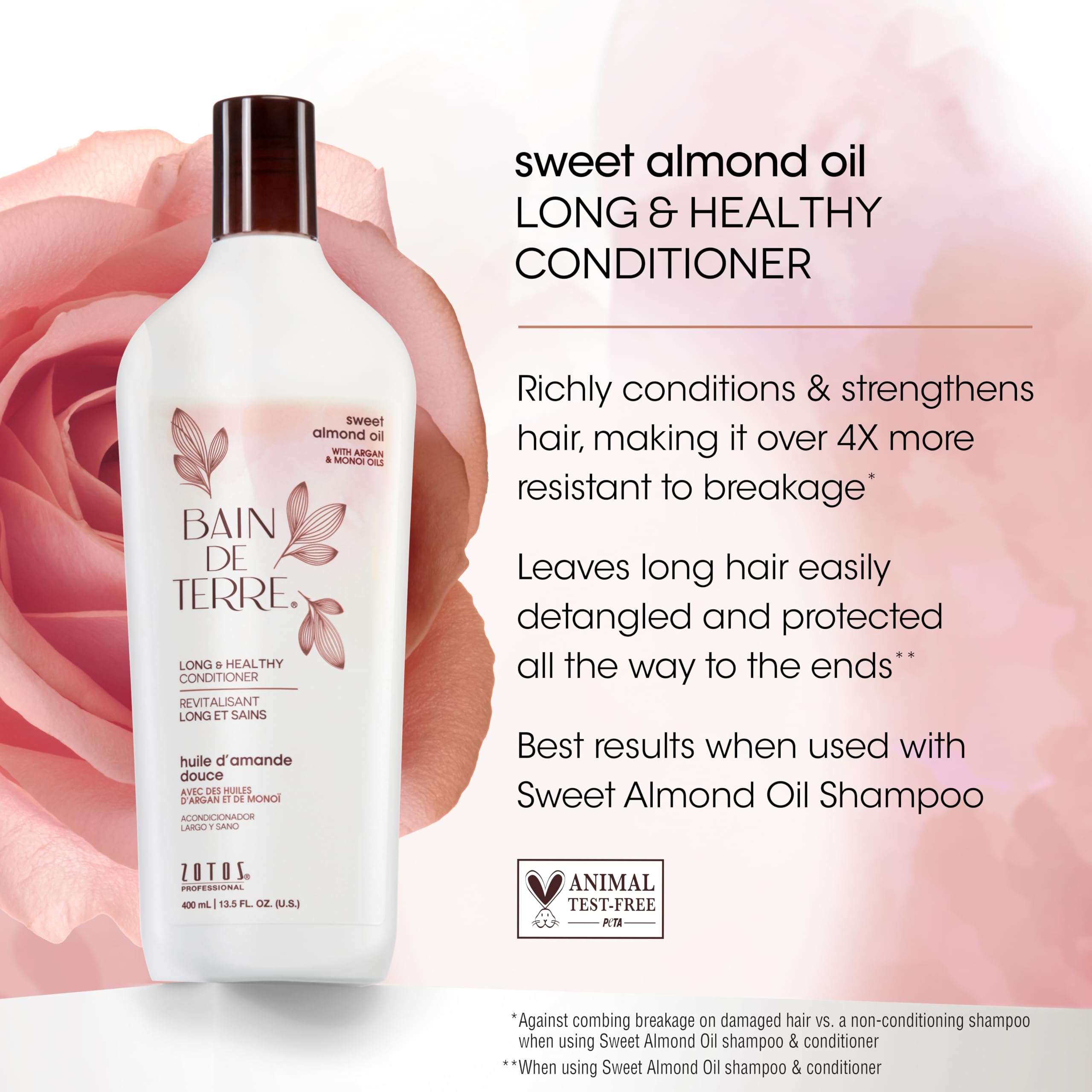 Bain De Terre Long & Healthy Conditioner  Sweet Almond Oil  Long & Growing Hair  Argan & Monoi Oils  Paraben Free  13.5 Fl Oz