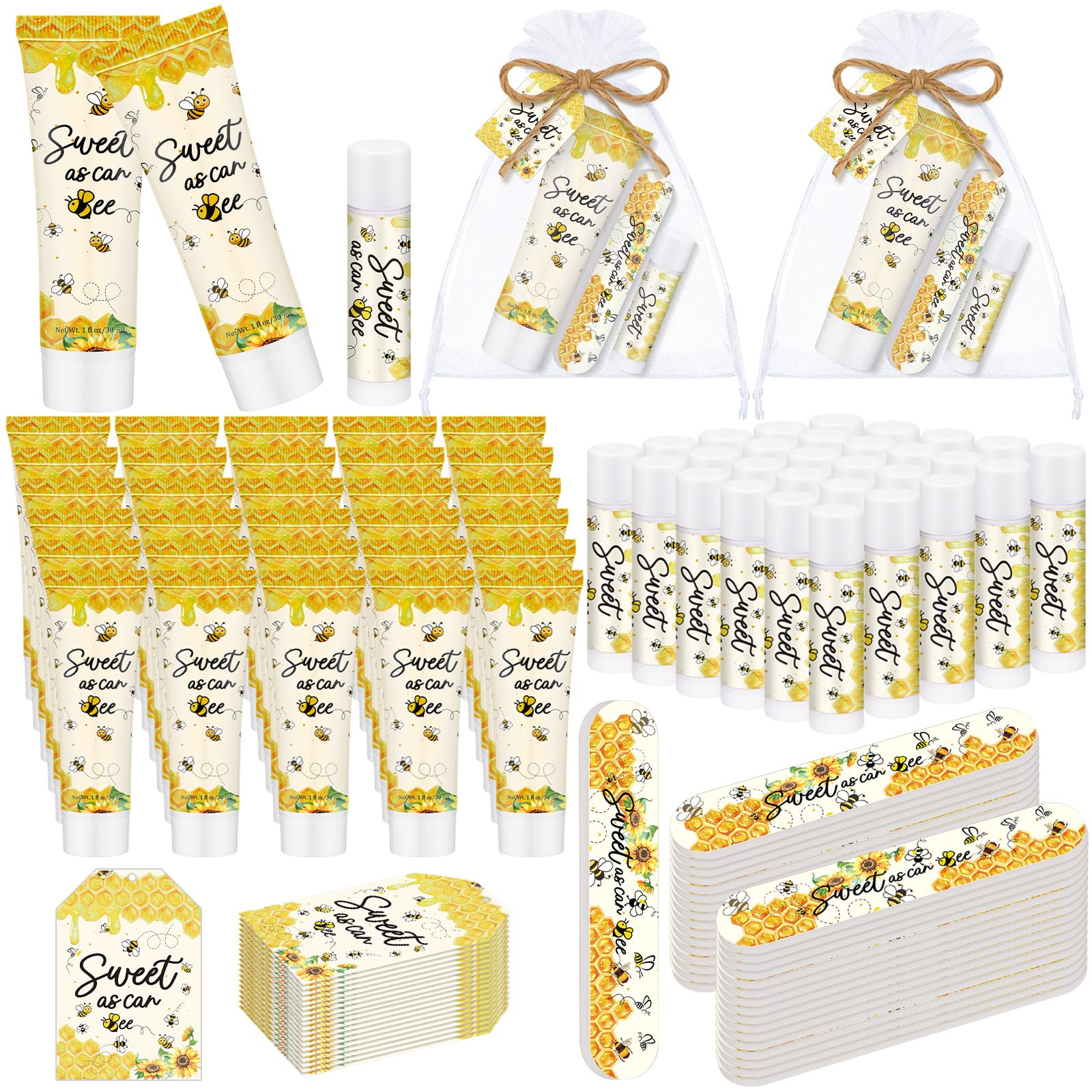 Dansib 50 Sets Sweet as Can Bee Baby Shower Favors Game Prize Party Gifts Bulk Hand Cream Lip Balm Nail File Gift Set Bee Girl B