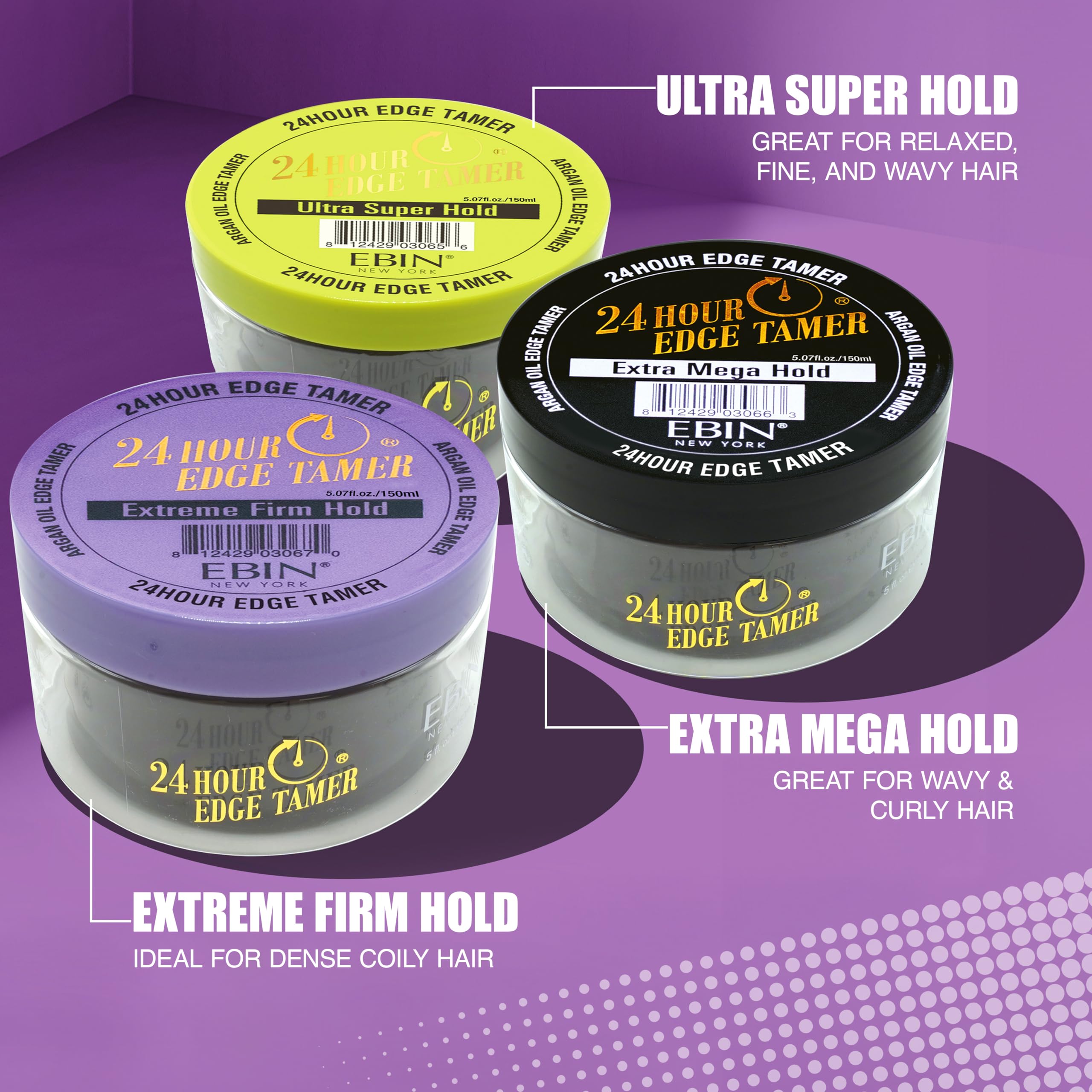Ebin New York 24 Hour Edge Tamer - Extreme Firm Hold (8.25Oz/ 250Ml) - No Flaking, White Residue, Shine And Smooth Texture With