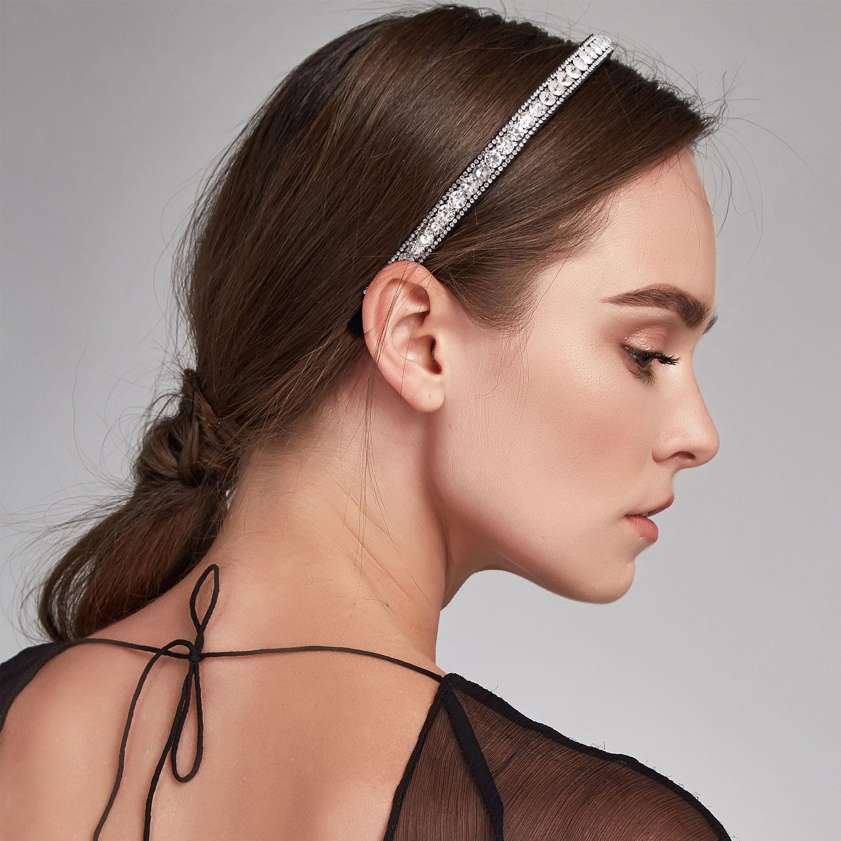 Hinzic Non-Slip Rhinestone Headbands For Women, Sparkling Crystal Hair Bands For Bridal Wedding, Bling Diamond Hair Styling Clip