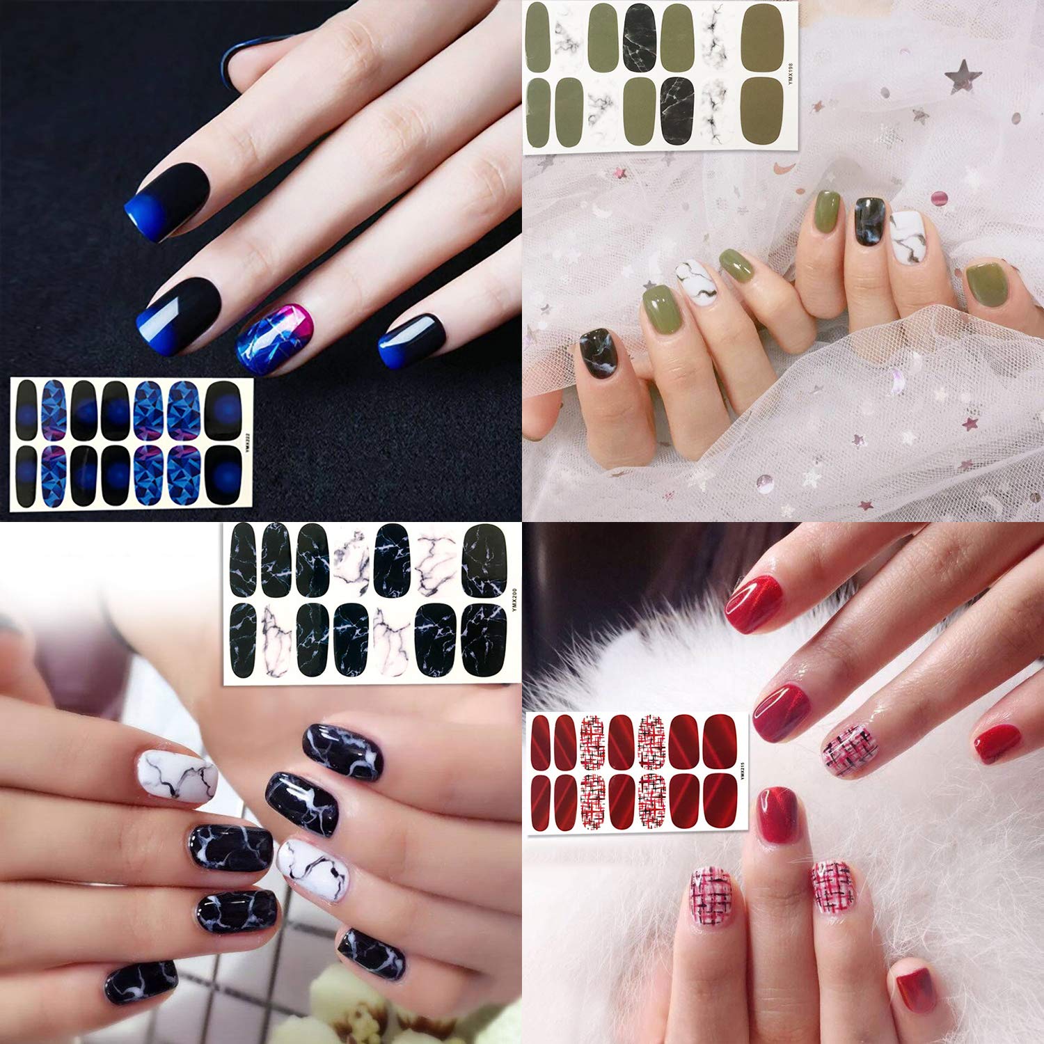 Wokoto 20 Sheets Full Wraps Nail Art Polish Stickers Strips Set With 1Pc Nail File Gradient Adhesive Nail Decals Design Manicure