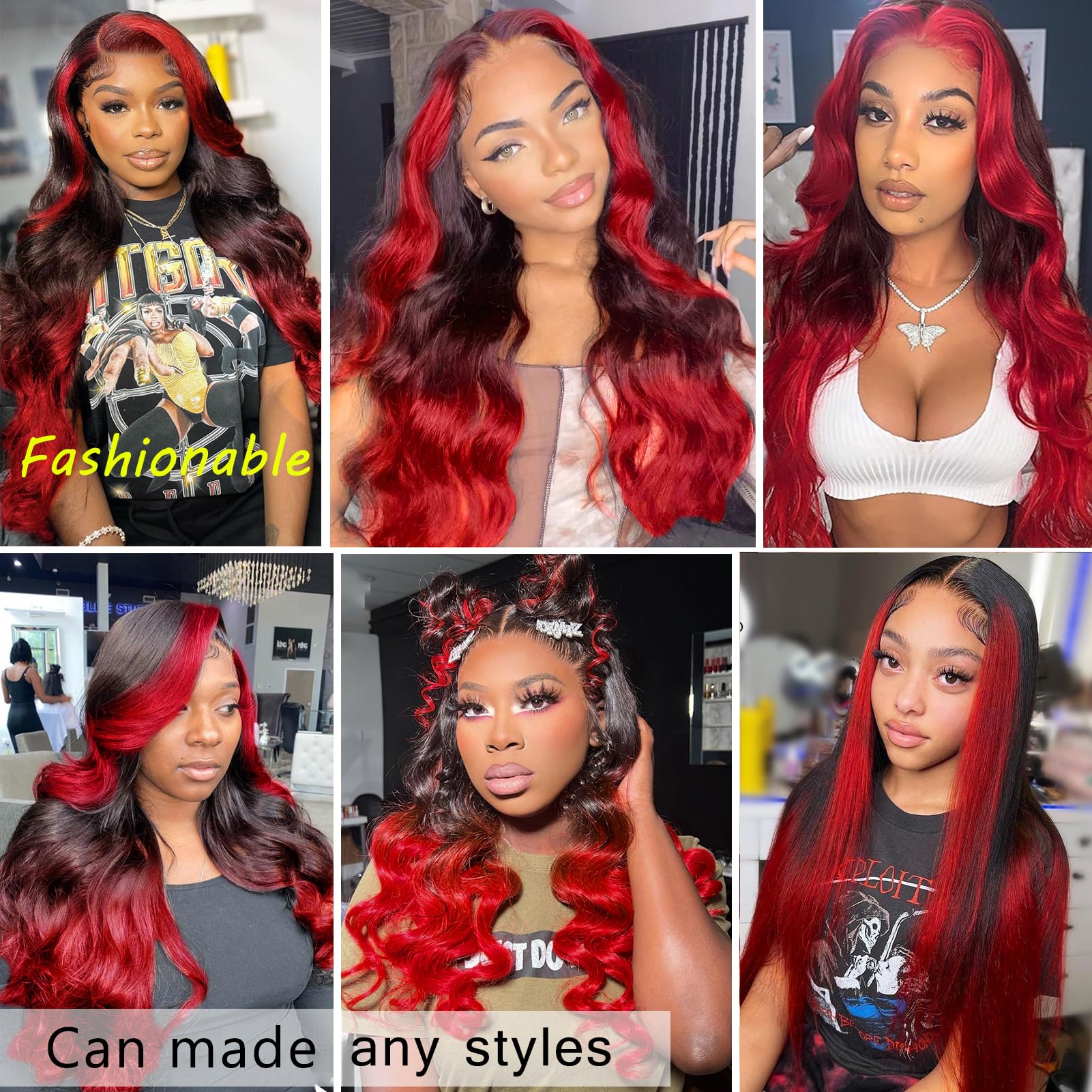 Yms Ombre Red Human Hair Wigs For Black Women Hd Hot Red 13X4 Lace Front Wigs Human Hair 180% Density Glueless Wigs Human Hair P