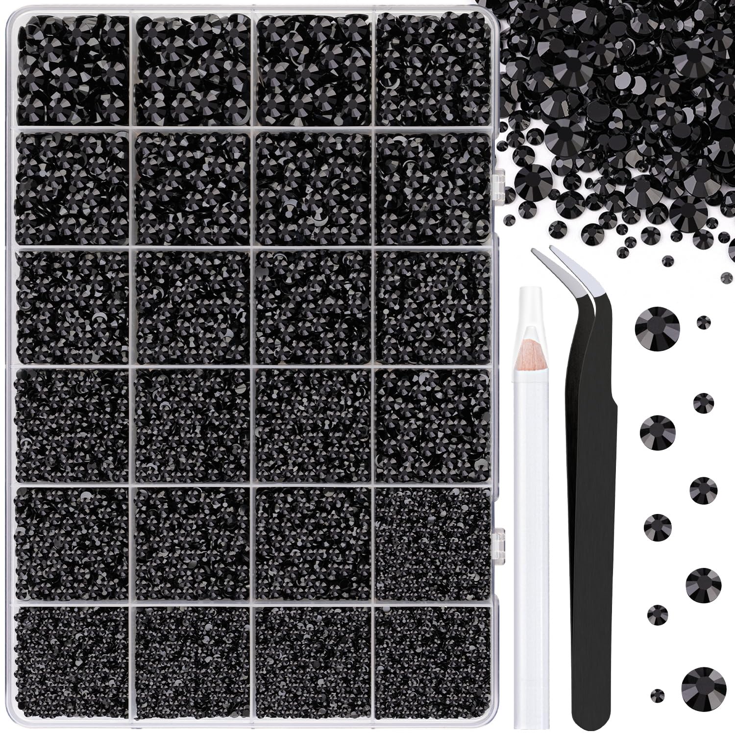 25000Pcs Resin Jelly Rhinestones for Crafting, Black 2-6mm Mixed Sizes Non Hotfix Flatback Gems, Bedazzling Crystal for DIY Craf