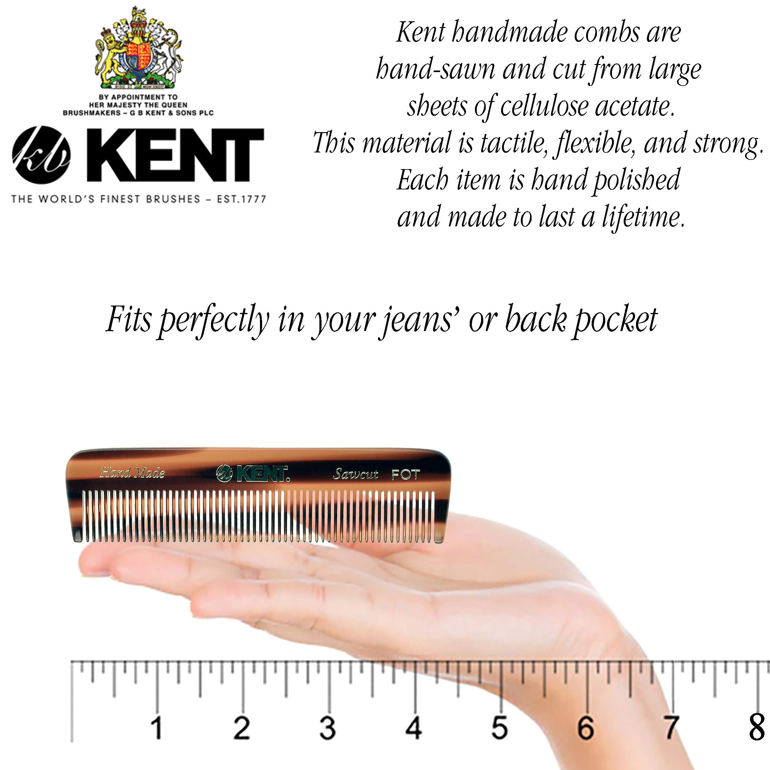 Kent Fot Fine Tooth Comb - 4.5'' Handmade Pocket And Travel Styling Comb For Men'S Fine Or Thinning Hair, Mustache And Beard Car
