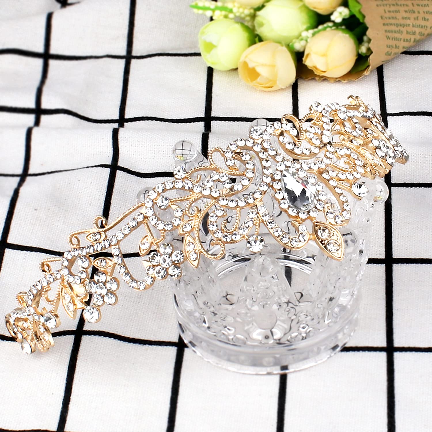 Cocide Gold Tiara Crowns Crystal Headband Princess Rhinestone Crown With Combs Bride Headbands Bridal Wedding Prom Birthday Part