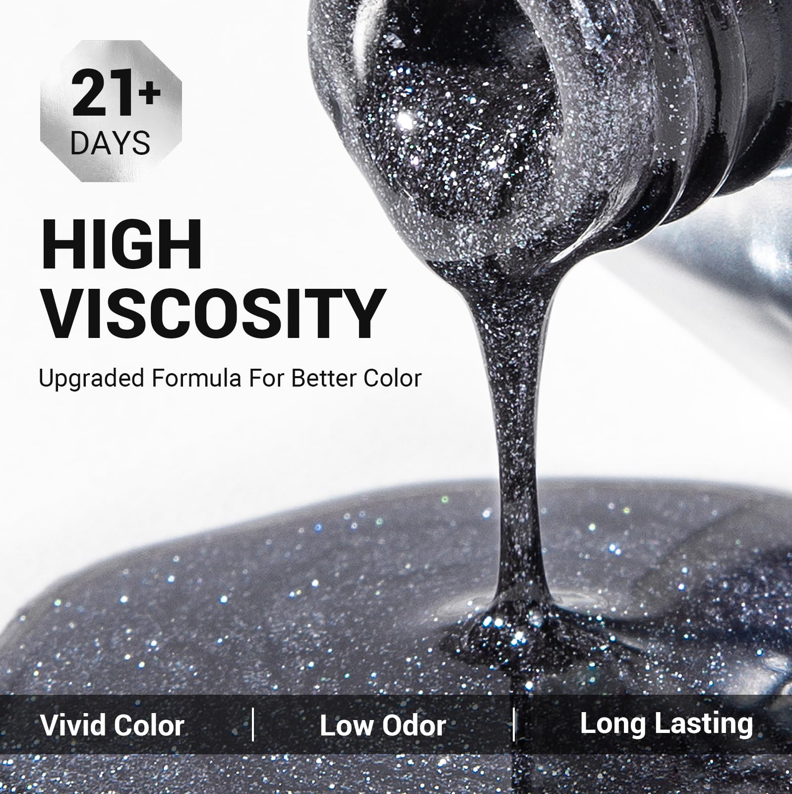 Melodysusie Thick Glitter Gel Nail Polish,15Ml Black Gray Glitter Color Nails Soak Off Uv Led Sparkle Glitter Gel Polish Gift Fo