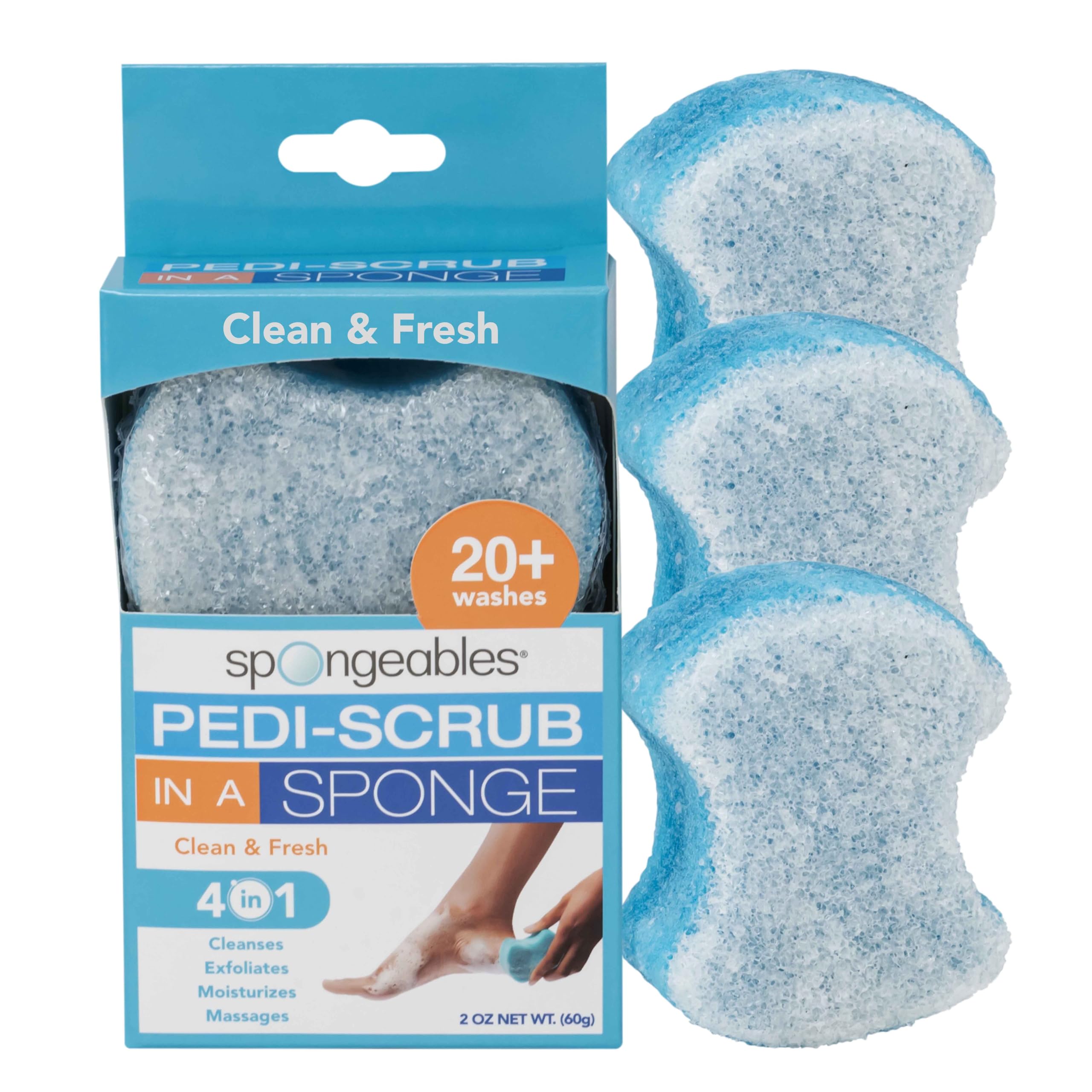 Spongables Pedi Scrub Foot Exfoliating 20+ Wash Sponge, Clean & Fresh, 3 Count