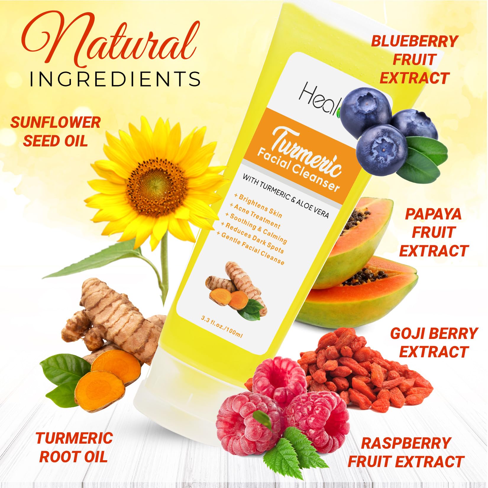Herblov Turmeric Face Wash, Turmeric Clear Skin Liquid Soap - 100% Natural Anti Aging Exfoliating Facial Cleanser for Spots, Age
