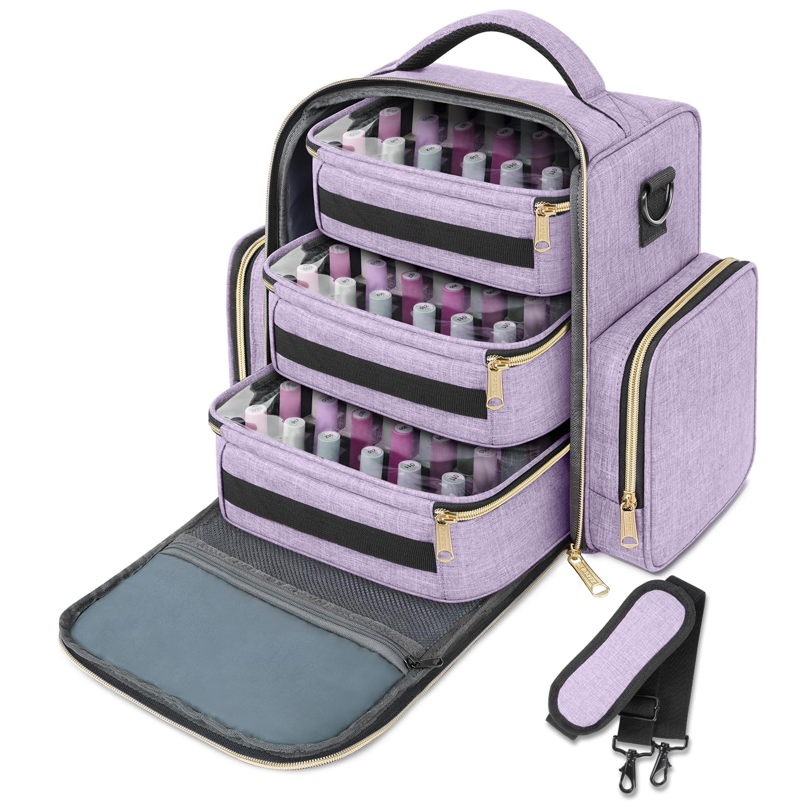 YOREPEK Large Nail Polish Organizer Holds 72 Bottles (15ml - 0.5 fl.oz) and Nail Lamp, Nail Polish Storage with 3 Removable Pouc