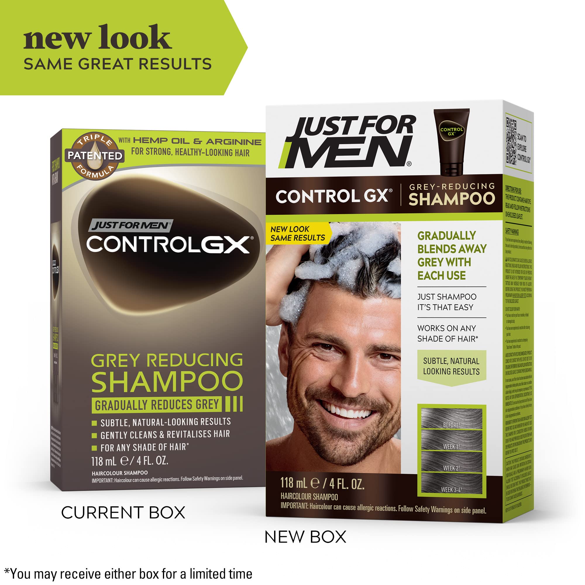 Just For Men Control GX Grey Reducing Shampoo, 4 Fl Oz, Gradual Hair Color with Keratin for Stronger Hair, Model 011509045201