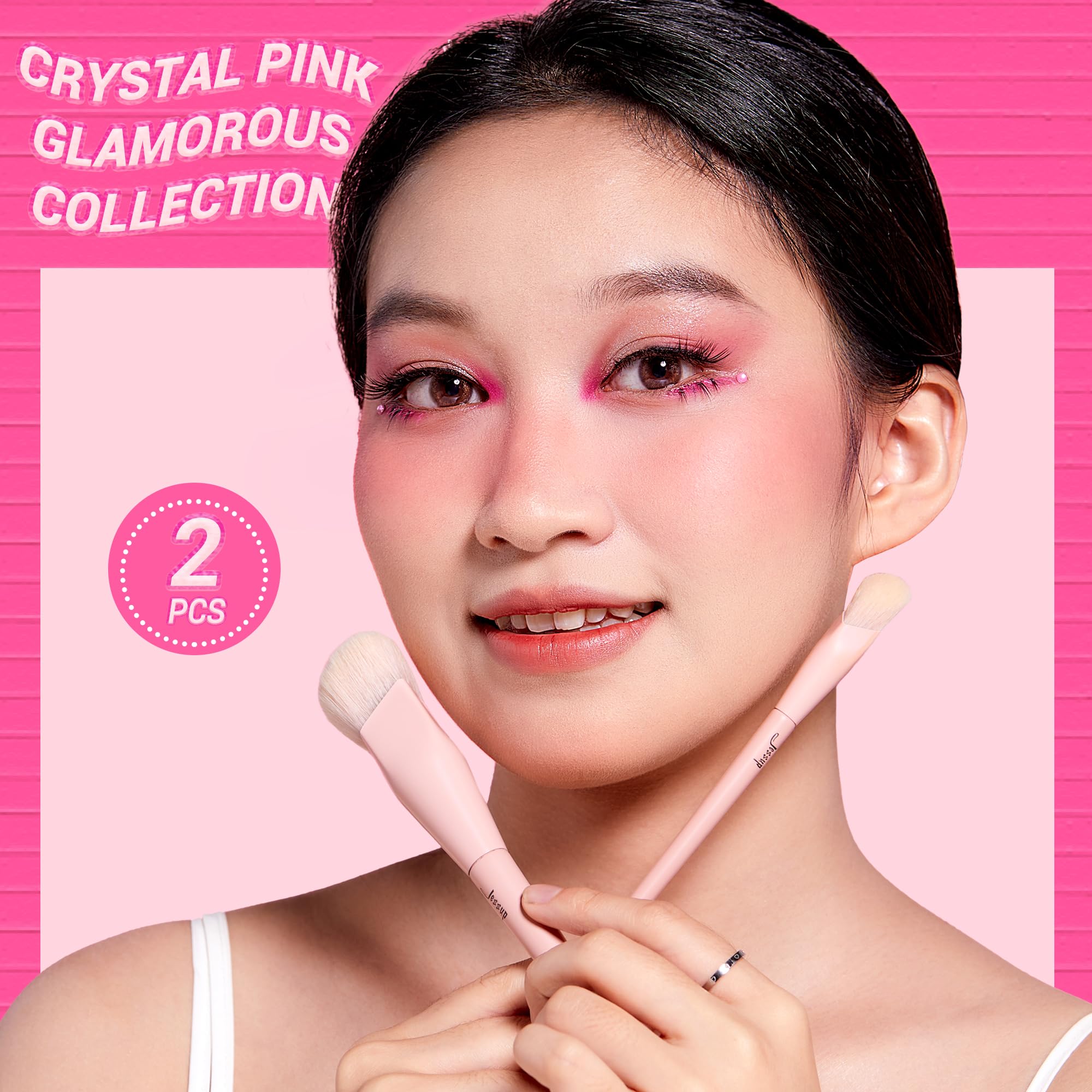 Jessup Foundation Brush and Concealer Brush, Pink Makeup Brushes Set 2Pcs Premium Synthetic Face Make up Brushes for Liquid Crea