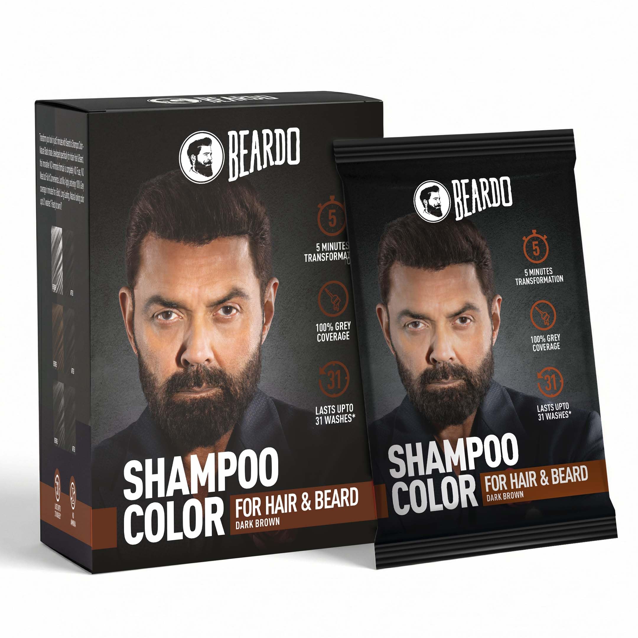 Beardo Beard & Hair Shampoo Color | Natural Brown | 100% Grey Coverage | 5 Minute Hair Colour | Ammonia Free | With Natural Acti