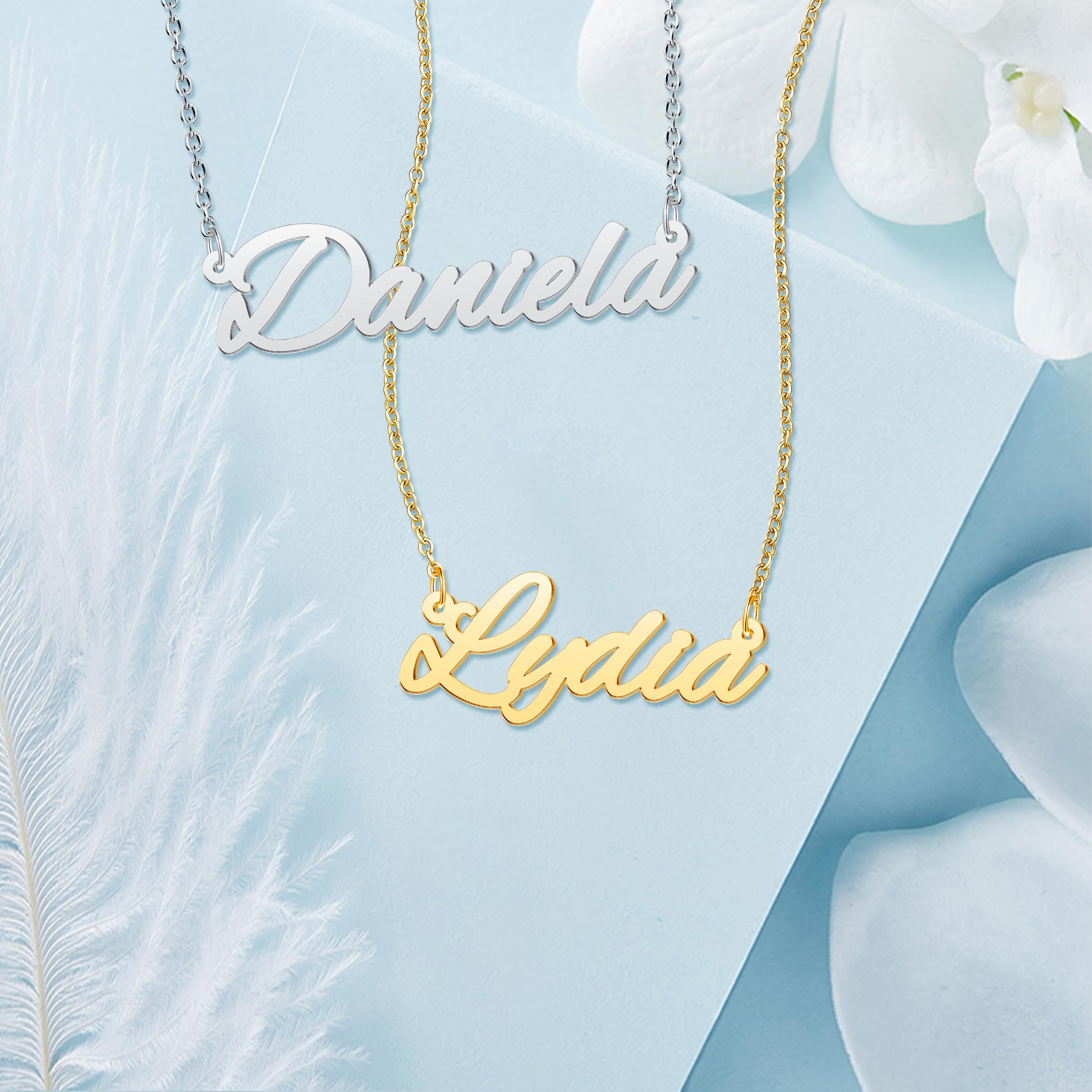 CoolJewelry 18K Gold Plated or Sterling Silver Custom Name Necklace for Women Personalized Name Necklaces Nameplate Customized P