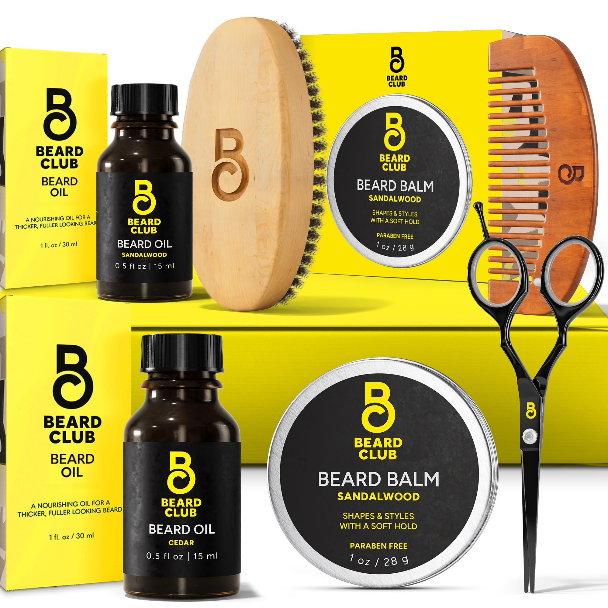 The Beard Club Beard Kit For Men - Beard Grooming Kit & Beard Care Kit - Cedar Beard Oil, Sandalwood Beard Oil, Sandalwood Beard