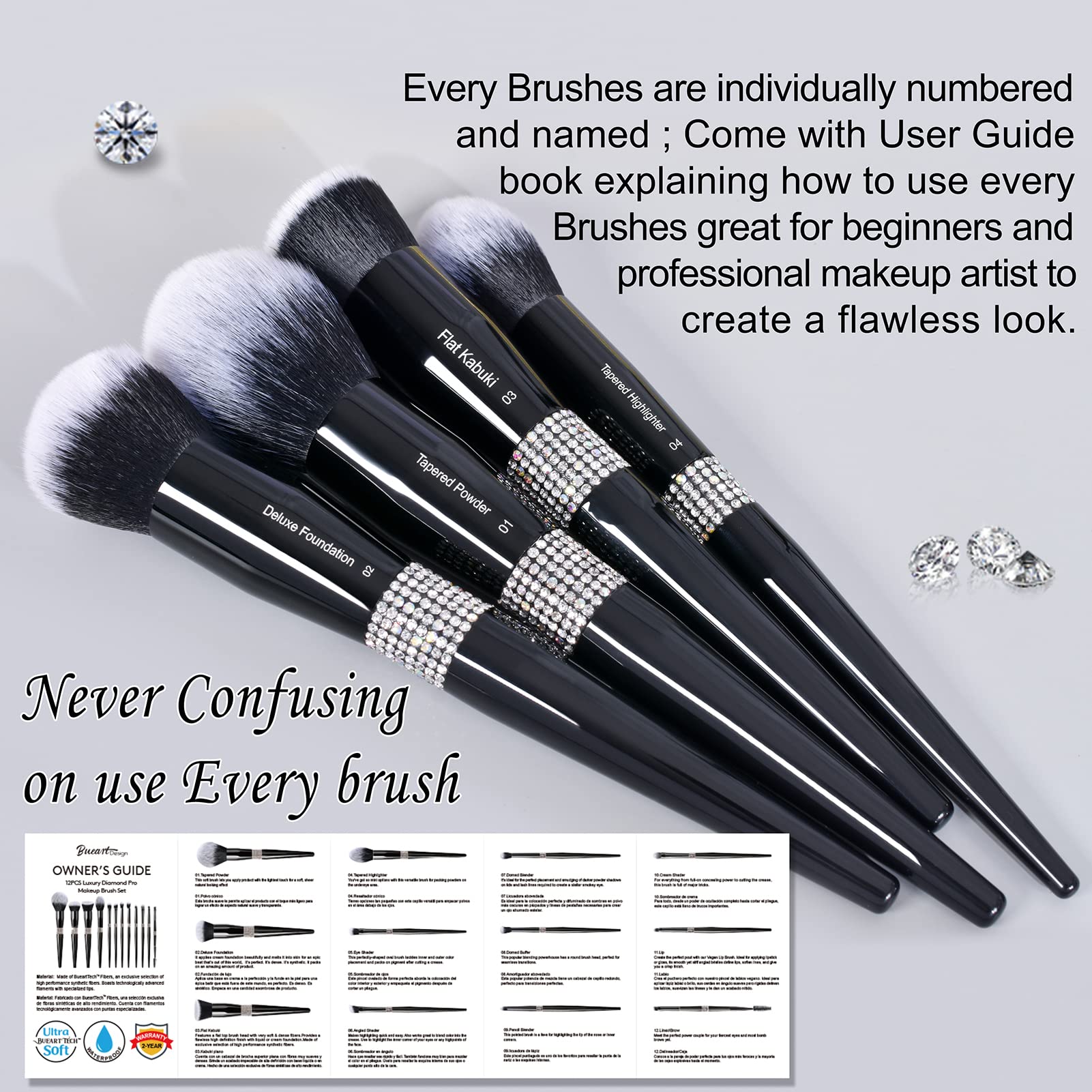 Bueart Design 16Pcs Premium Quality Labeled Pro Makeup Brushes Set With Foundations Powder Blush Concealer Blending Eyeshadow Co