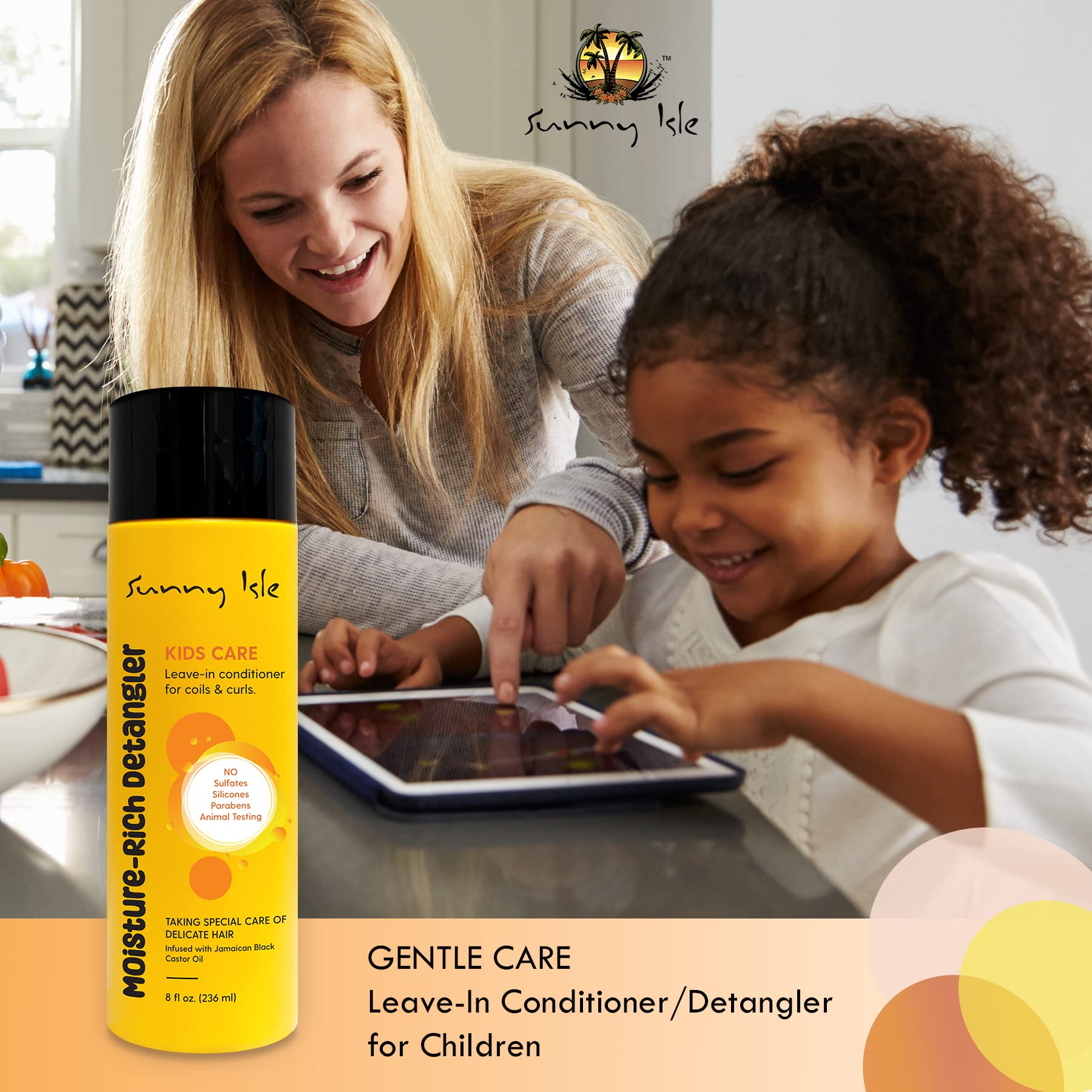 Sunny Isle Kids Care Moisture-Rich Leave-In Detangler 8oz | Gentle Care Non-Greasy Conditioner for Children's Coils, Waves, Curl