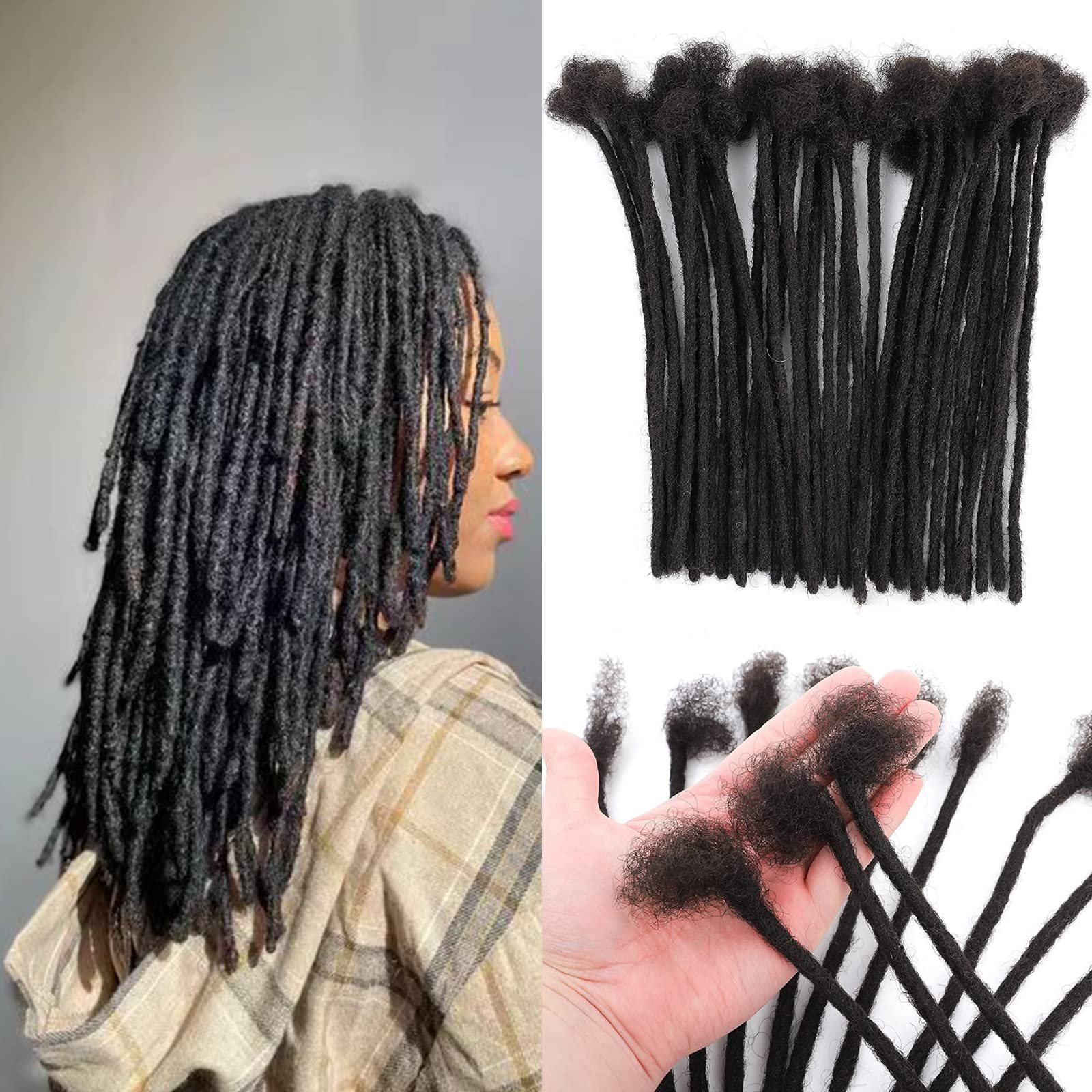 Loc Extension Human Hair 10 inch 60 Strands 0.4cm Width 100% Full Handmade Permanent Loc Extension Human Hair for Women/Men Can 