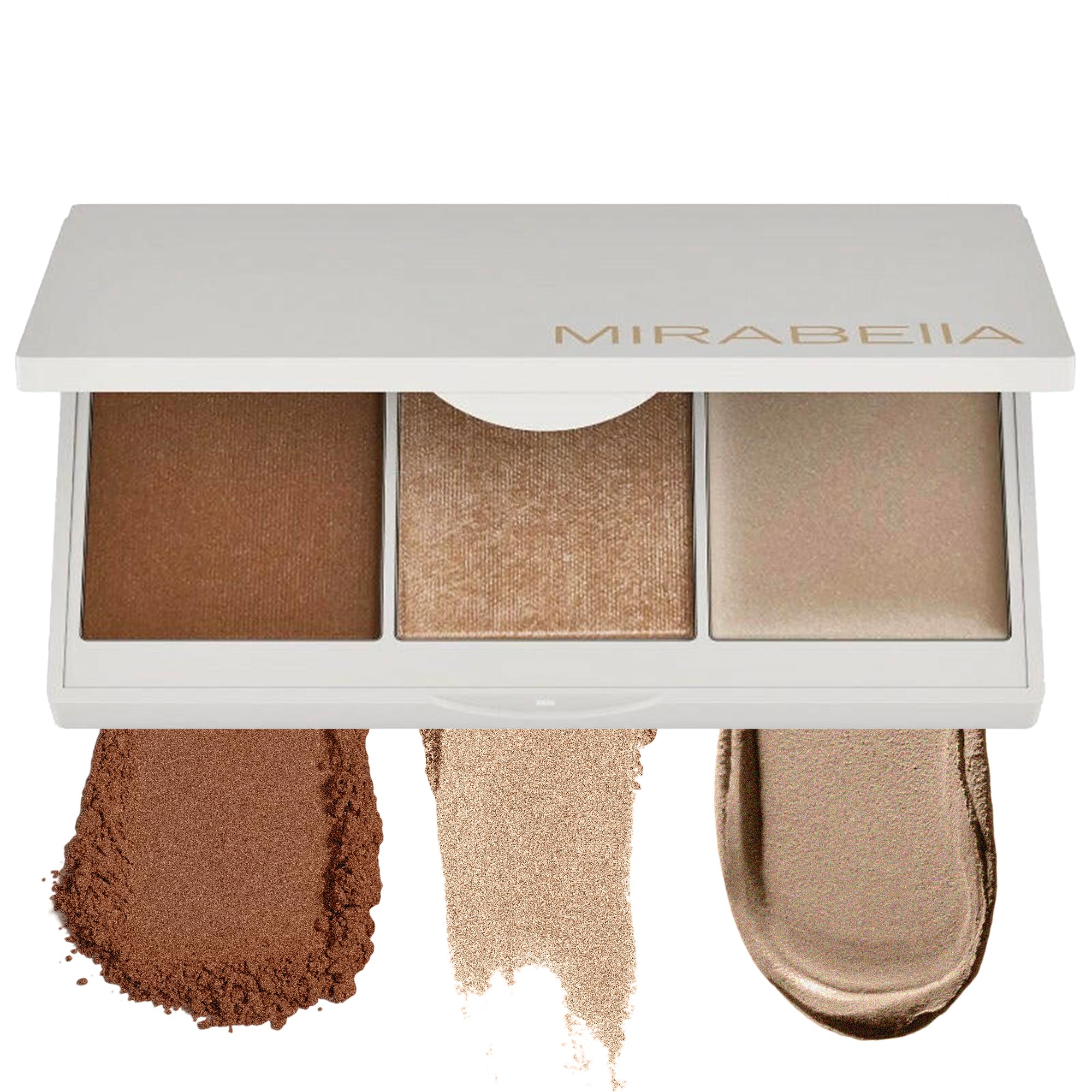 MIRABELLA  Megastar Pro Face Trio Powder Contour Palette with Bronzer, Cream Highlighter & Contour Powder, Lightweight Buildabl