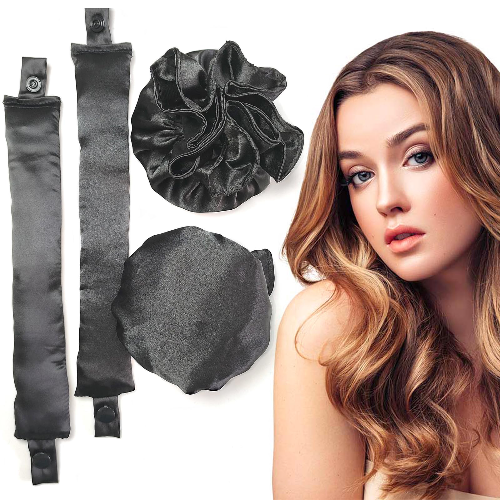 BLINKEEN Satin Heatless Hair Curler, Pillow Soft Rollers with Hair Caps, Soft Heatless Curling Rod Headband for All Hair Types, 
