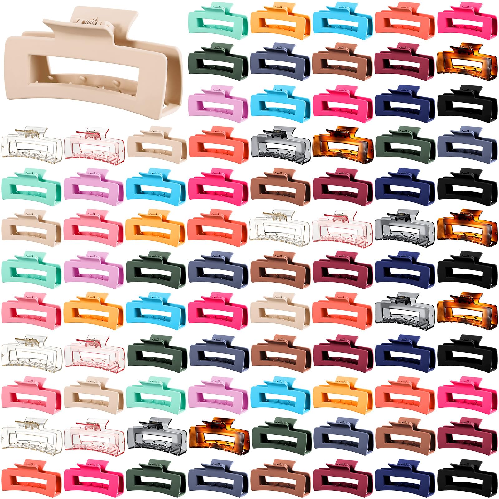 Hoteam 90 Pcs 4.1 Inch Large Hair Claw Clips Bulk Rectangular Big Hair Claws Matte Nonslip Banana Clip Plastic Barrettes for Wom