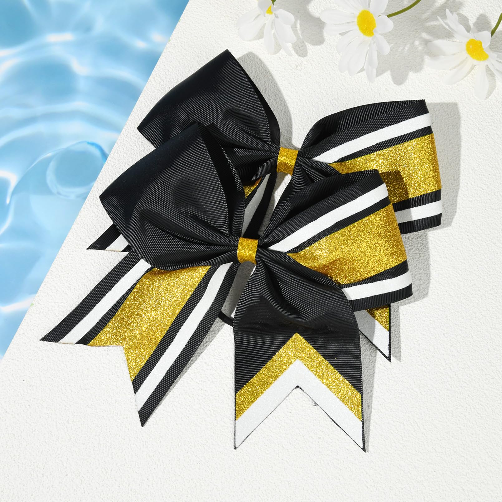 8 Pcs Large Cheer Hair Bows 8'' Glitter Hair Bows Gold Black Sparkly Cheerleading Softball Team Bow Hair Accessories For Cheerle