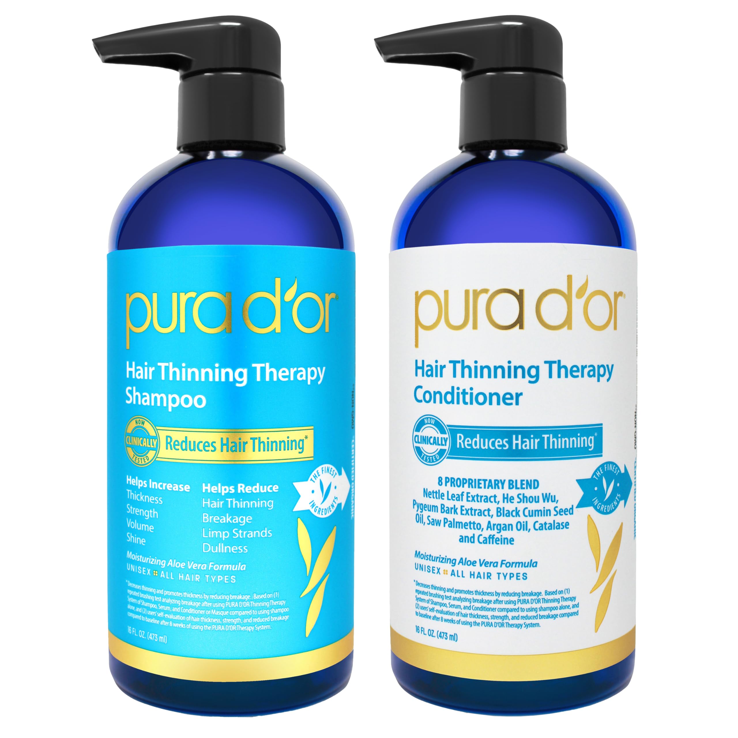 PURA D'OR Hair Thinning Therapy Biotin Shampoo and Conditioner Set, CLINICALLY TESTED Proven Results, DHT Blocker Hair Thickenin