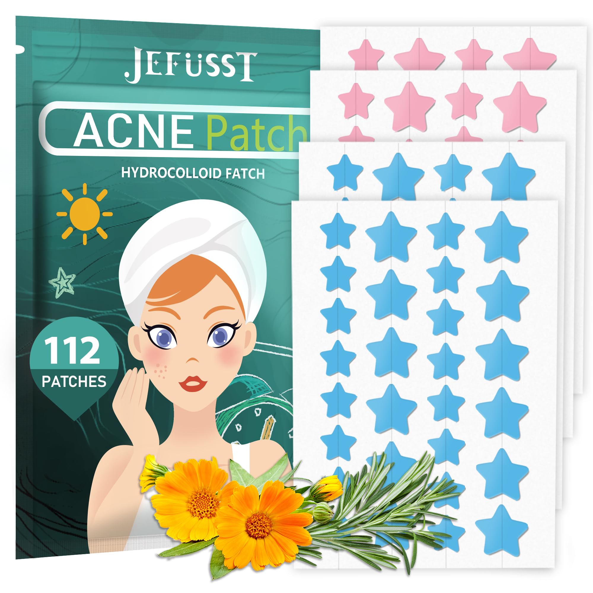 Jefusst Star Acne Patches 112 Counts, Pimple Patch Pimple Patches for Face Pimple Patches Stars Hydrocolloid Acne Patches Cute Z