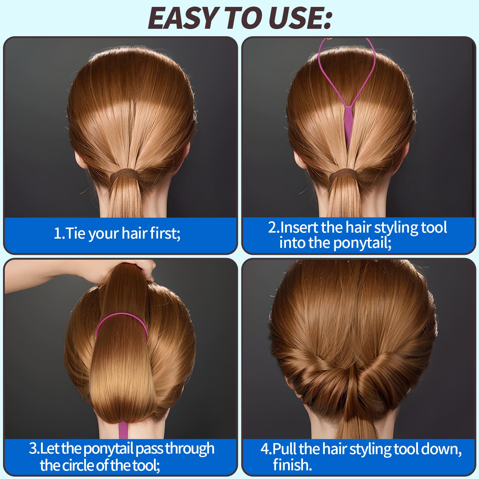 Teenitor Tail Hair Loop Styling Tool, Large + Small Hair Pull Through Tool Hair Accessories For Women, French Braiding Hair Tool