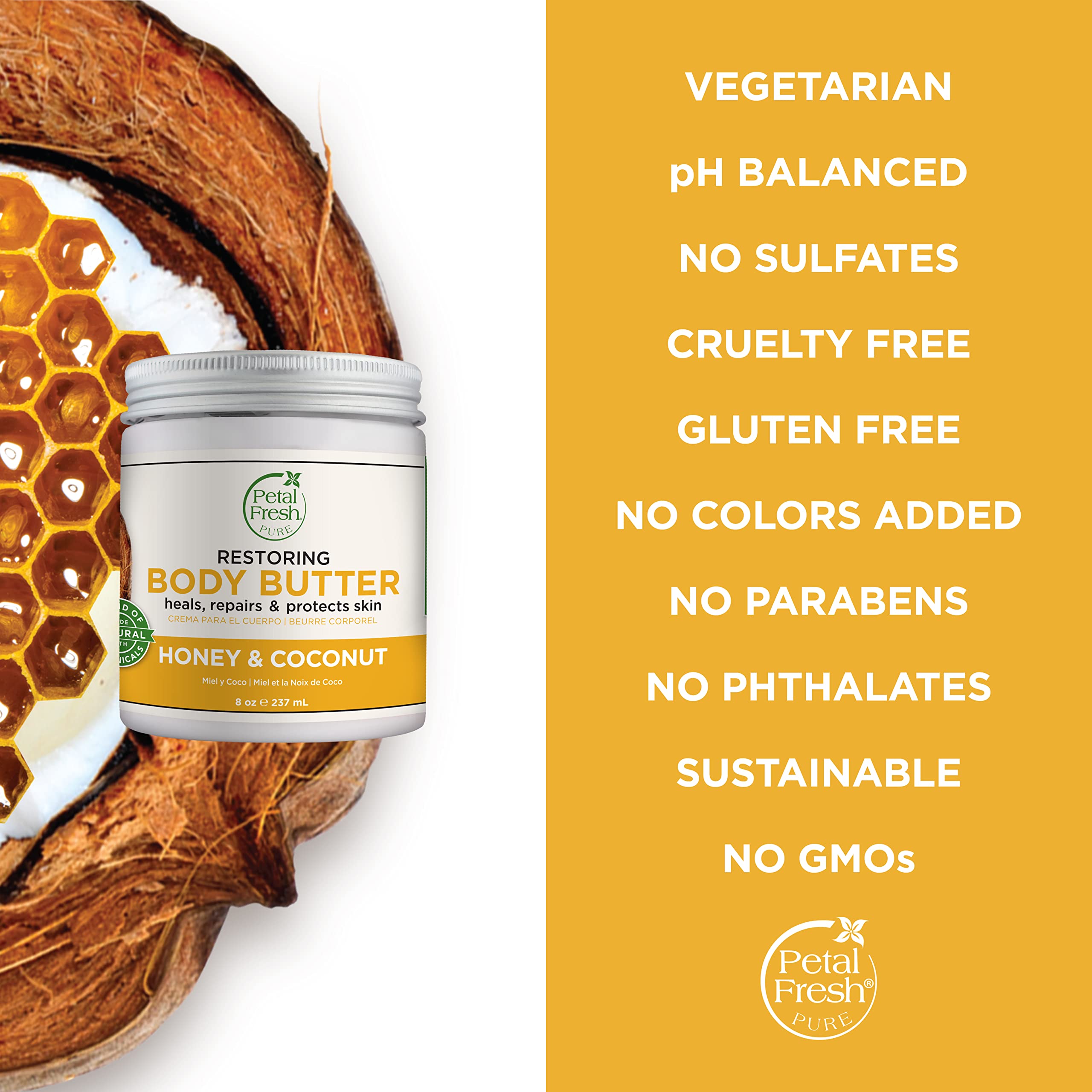 Petal Fresh Restoring Body Butter With Honey, Coconut Oil And Shea - Intense Hydration, Cruelty Free