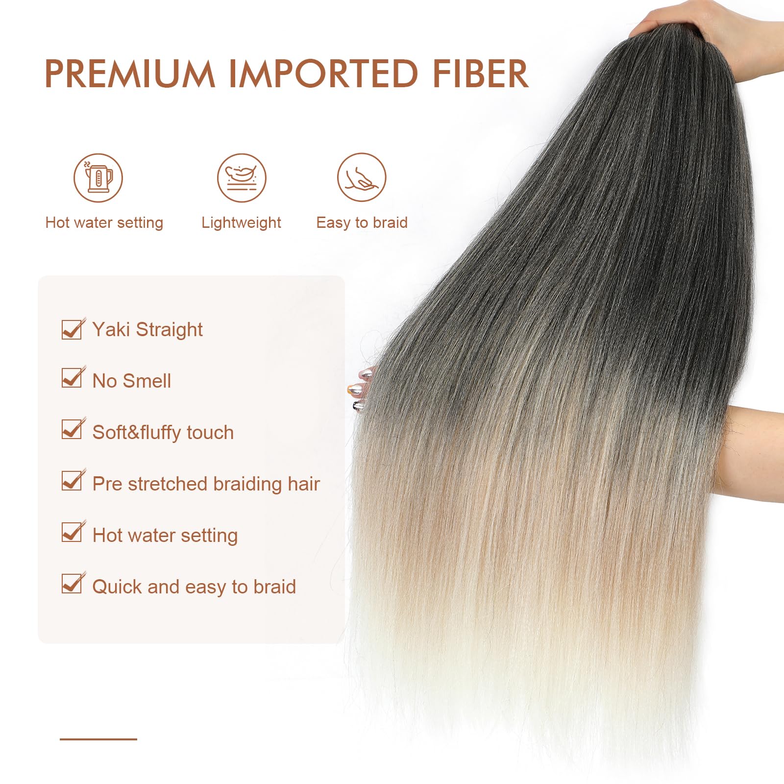 Difunee Pre-Stretched Braiding Hair - 24 Inch 8 Packs Ombre Blonde 3 Tones Long Braiding Hair For Twist Or Box Braids, Yaki Text