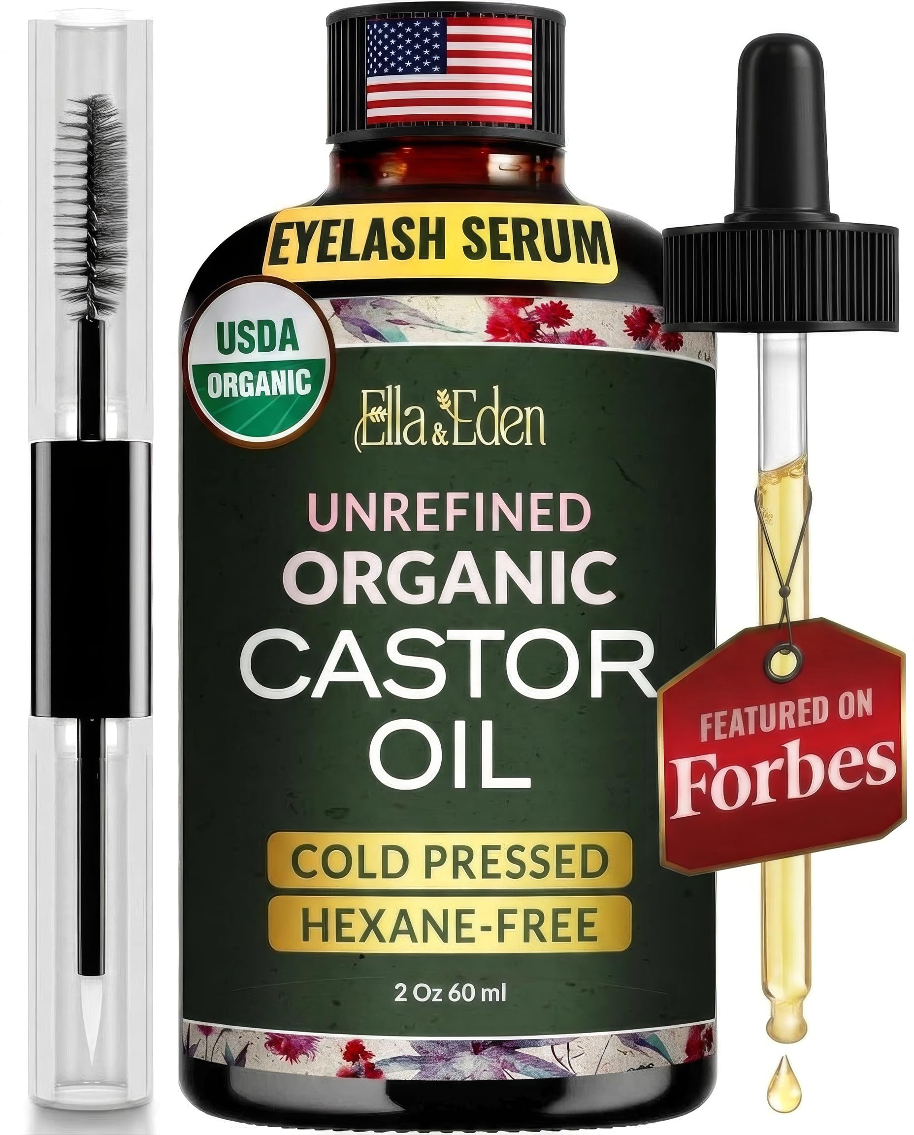 Organic Castor Oil for Eyelashes & Brows, 100% Pure ColdPressed, 2 Oz