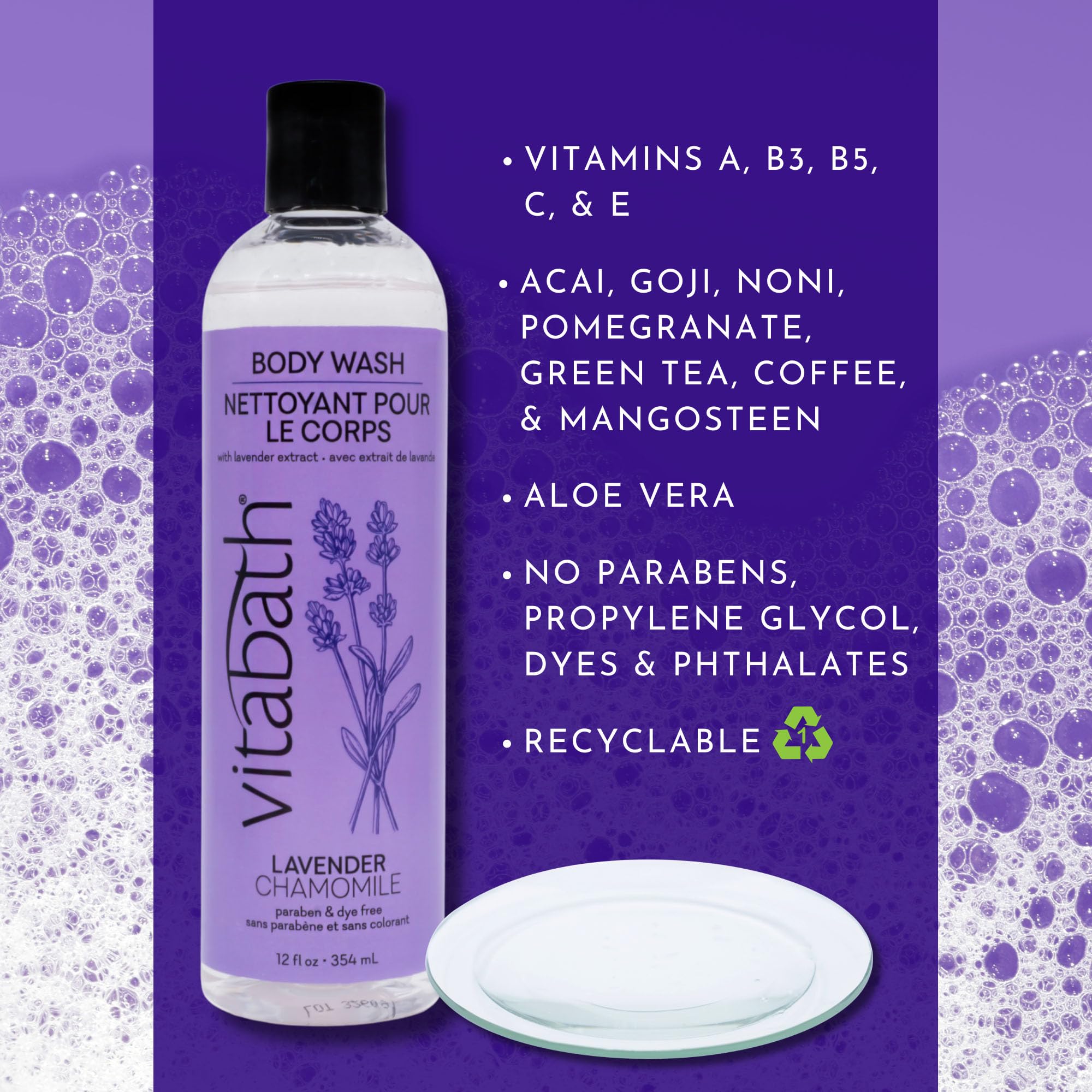 Vitabath Lavender & Chamomile Body Wash Moisturizing Bath & Shower Cleanser & Skincare Radiant Detox & Restore Nourishing Body P