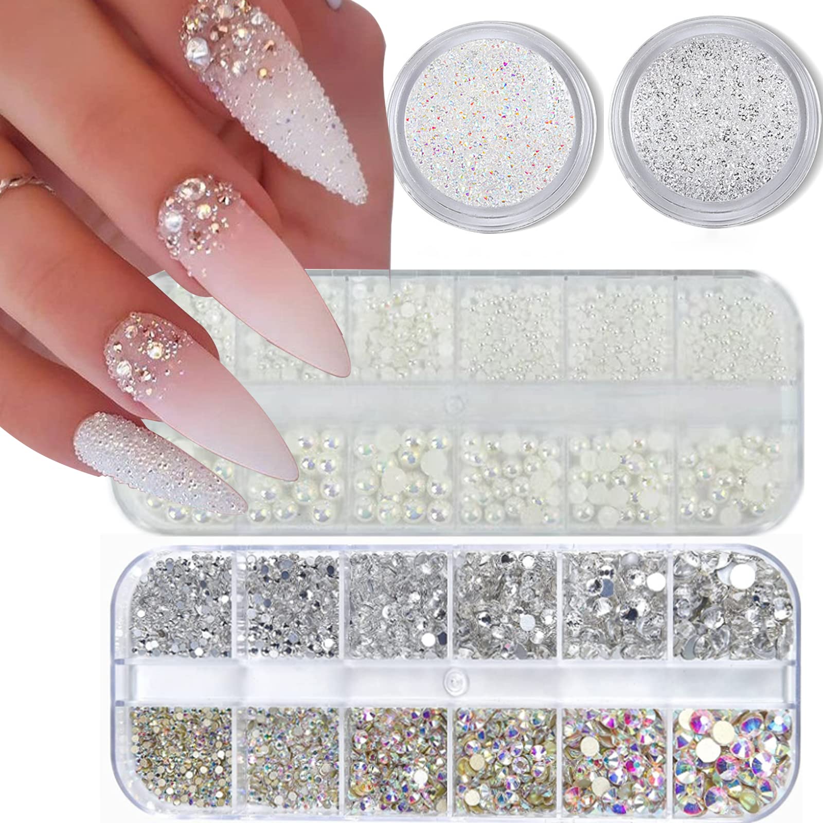 4 Boxs Nail Art Rhinestones Flatback Pearls Charms For Acrylic Nails Crystals Supplies Half Round Design Gems Accessories Diy De