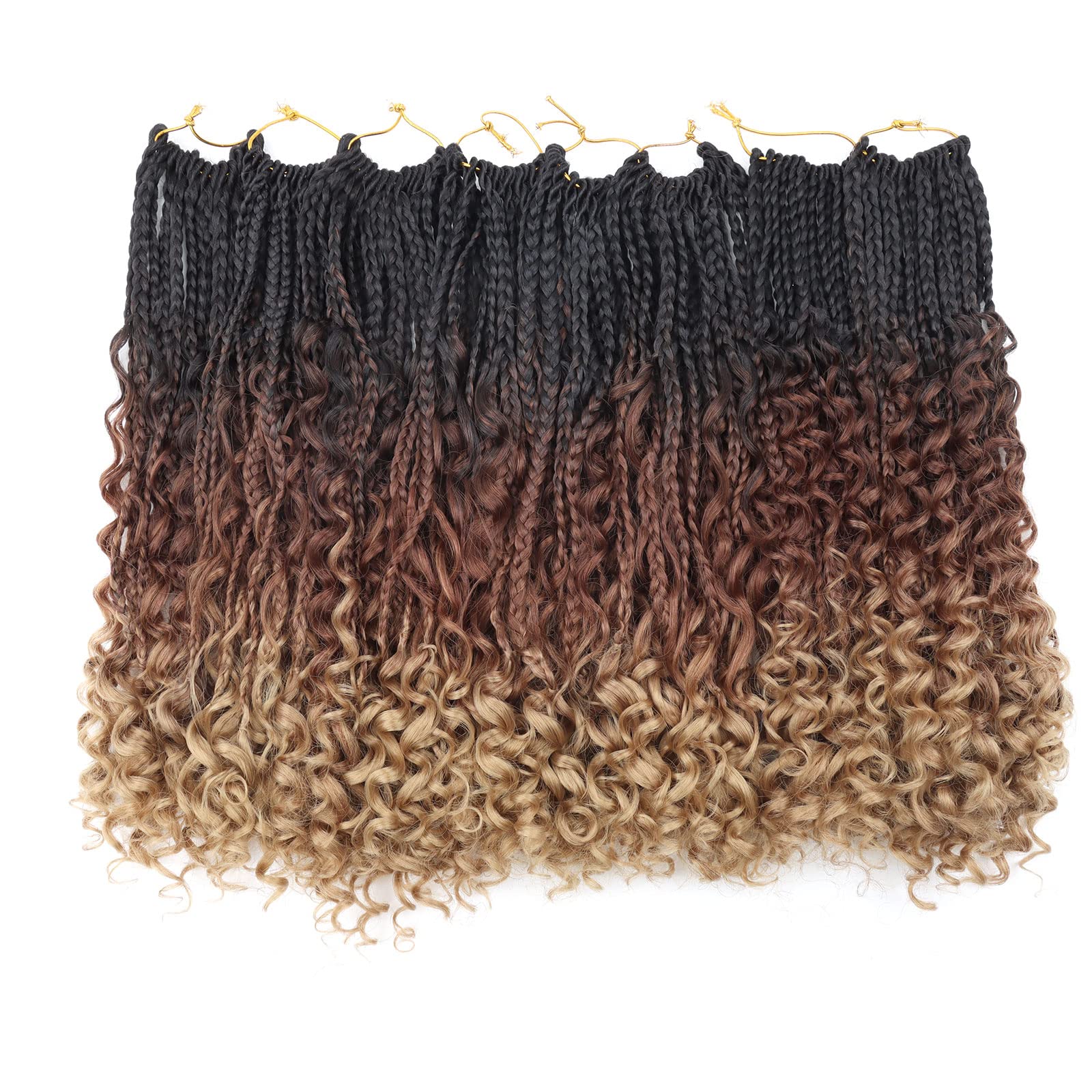LMZIM 14 Inch Goddess Box Braids Crochet Hair Bohomian Crochet Box Braids Curly Ends 8 Pack 3X Crochet Braids Synthetic Braiding