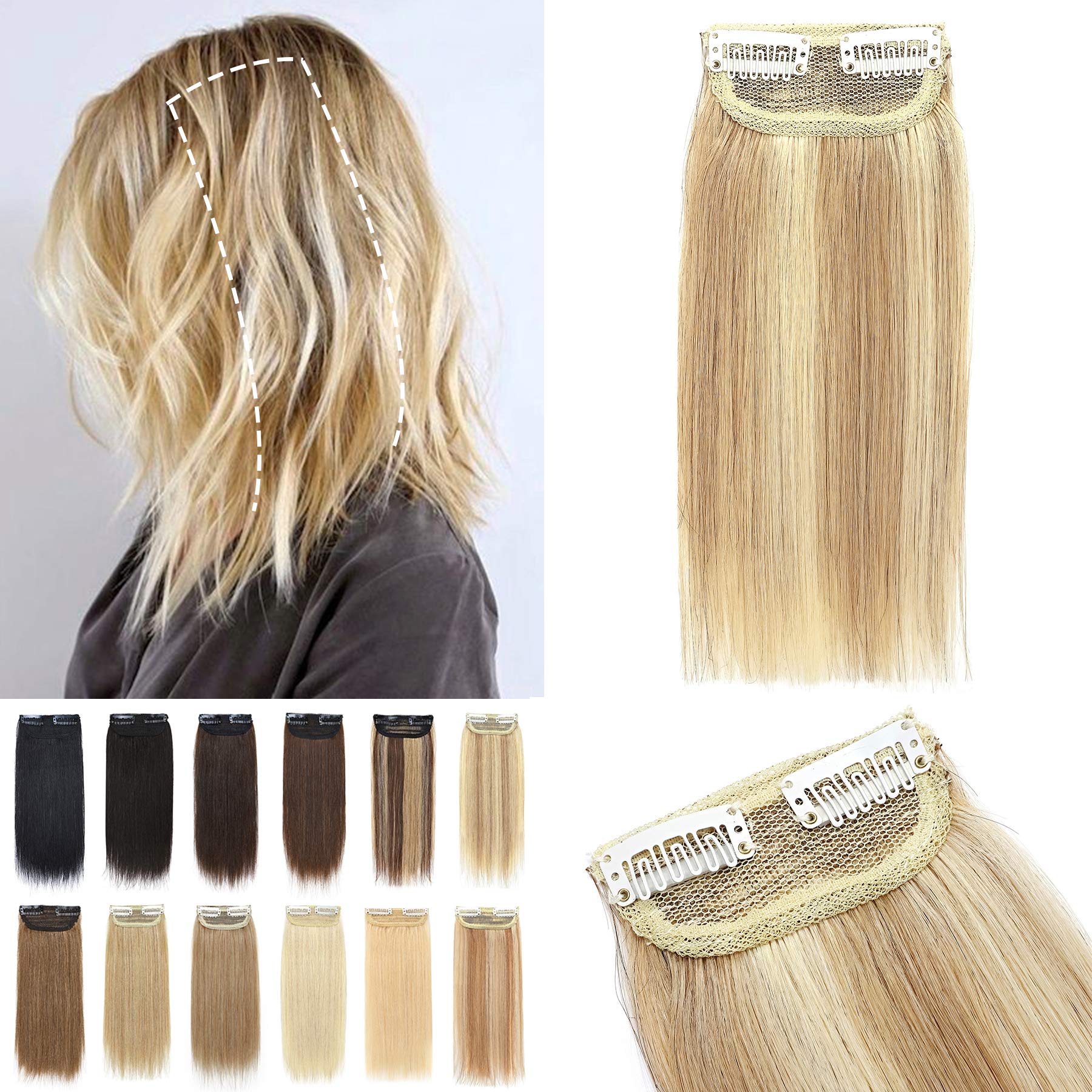 S-Noilite Hair Extensions For Short Hair Clip In Human Hair 1Pcs 2 Clips Balayage Clip In Hairpieces Remy Hair For Women With Th