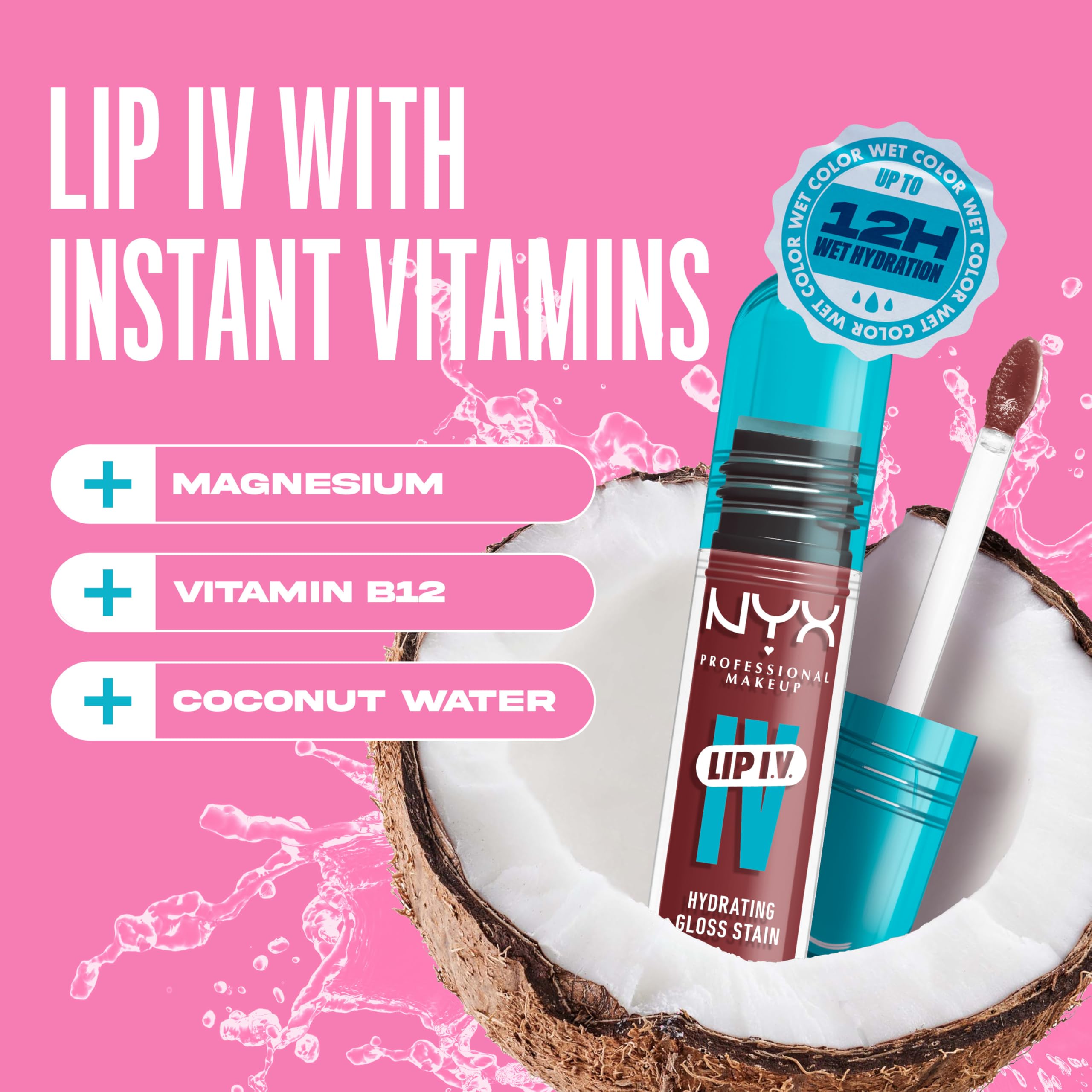 NYX PROFESSIONAL MAKEUP Lip IV Hydrating Gloss Serum, Lip Stain with 12HR Hydration - Mocha Me Wet (Brown Lip Gloss)
