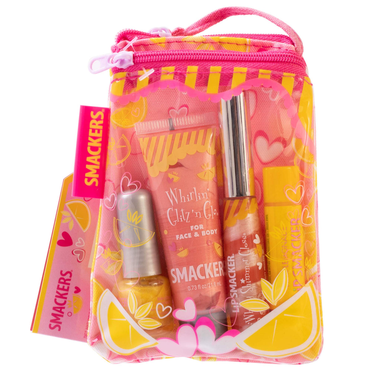 Lip Smacker Pink Lemonade Glam Bag Makeup Set for Girls | Lip Balm, Lip Gloss, Nail Polish, & Lotion | Christmas Make Up Collect