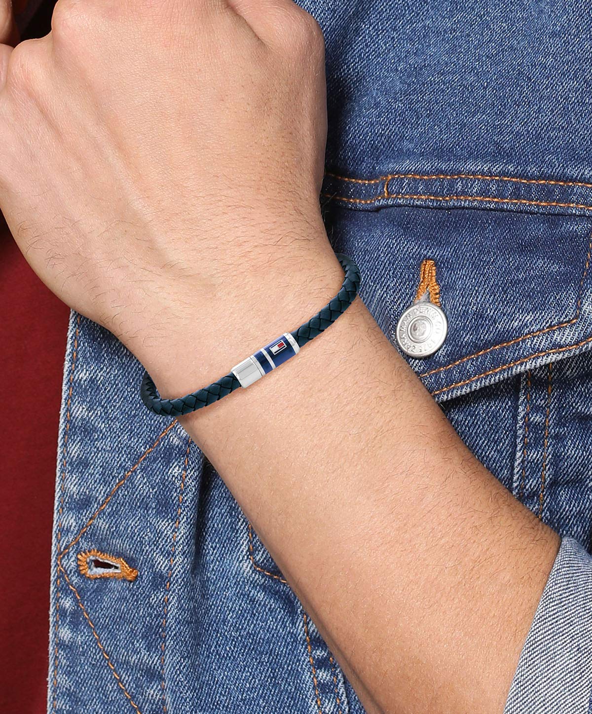 Tommy Hilfiger Men's Jewelry Braided Leather Bracelet, Color: Navy (Model: 2790294)