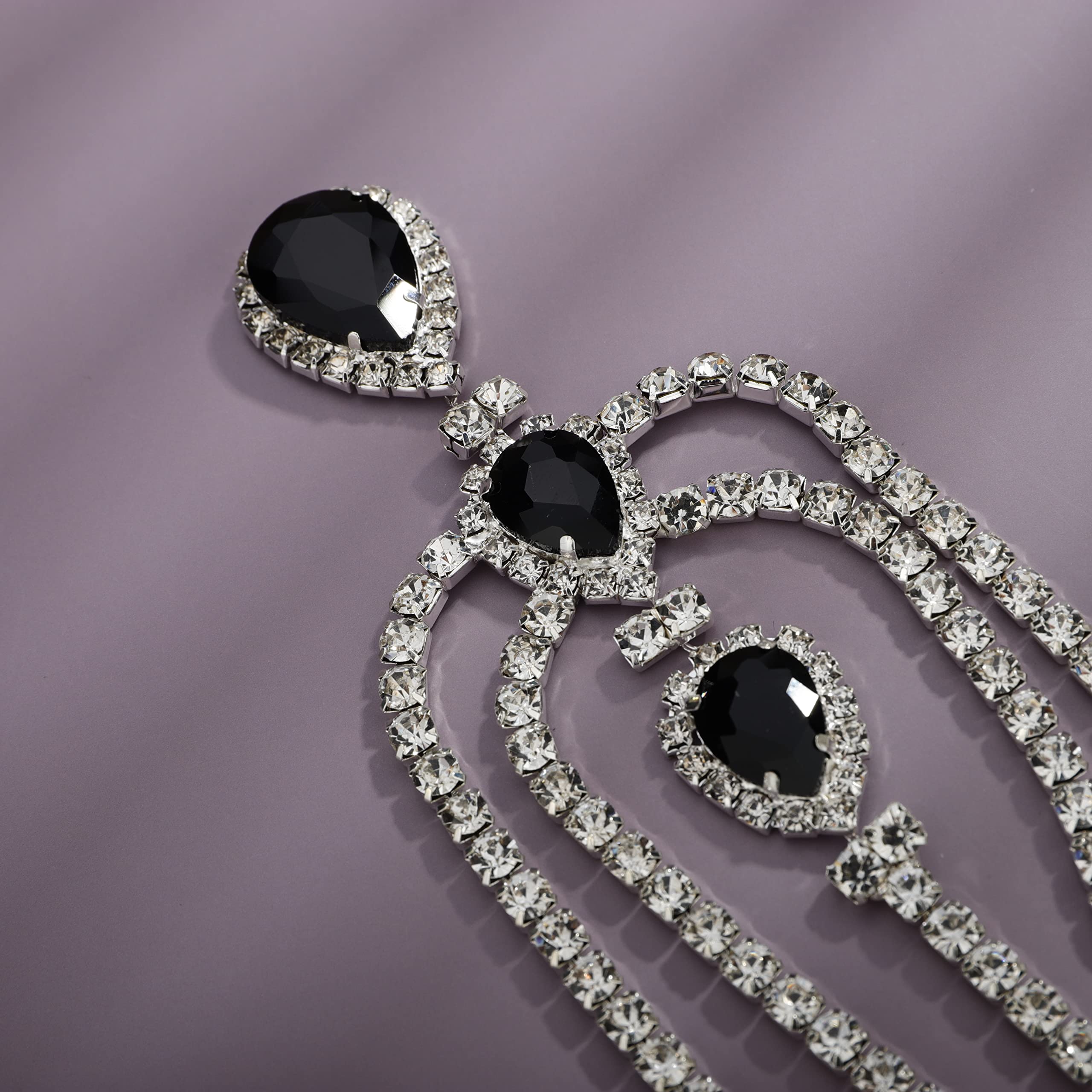 YERTTER Bohemian Full Silver Rhinestone Chain Black Crystal Head Chain Clip Drop Pendant HeadPieces Forehead Headband Hair Acces