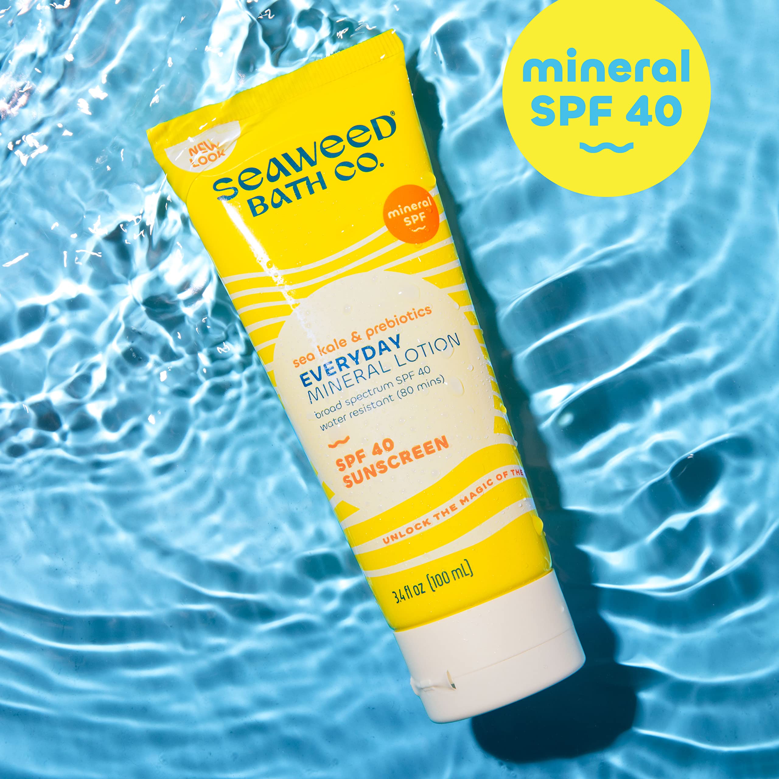 Seaweed Bath Co. Everyday Mineral SPF 40 Broad Spectrum Sunscreen Lotion, 3.4 Ounce (Pack of 2), Sustainably Harvested Seaweed,