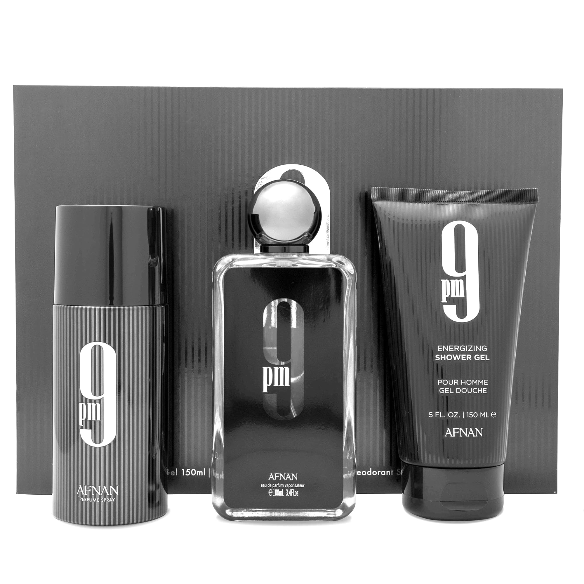 Afnan 9 Pm Luxury Perfume Gift Set - Eau De Parfum (3.4 Oz), Deodorant (5.0 Oz), Shower Gel (6.7 Oz)