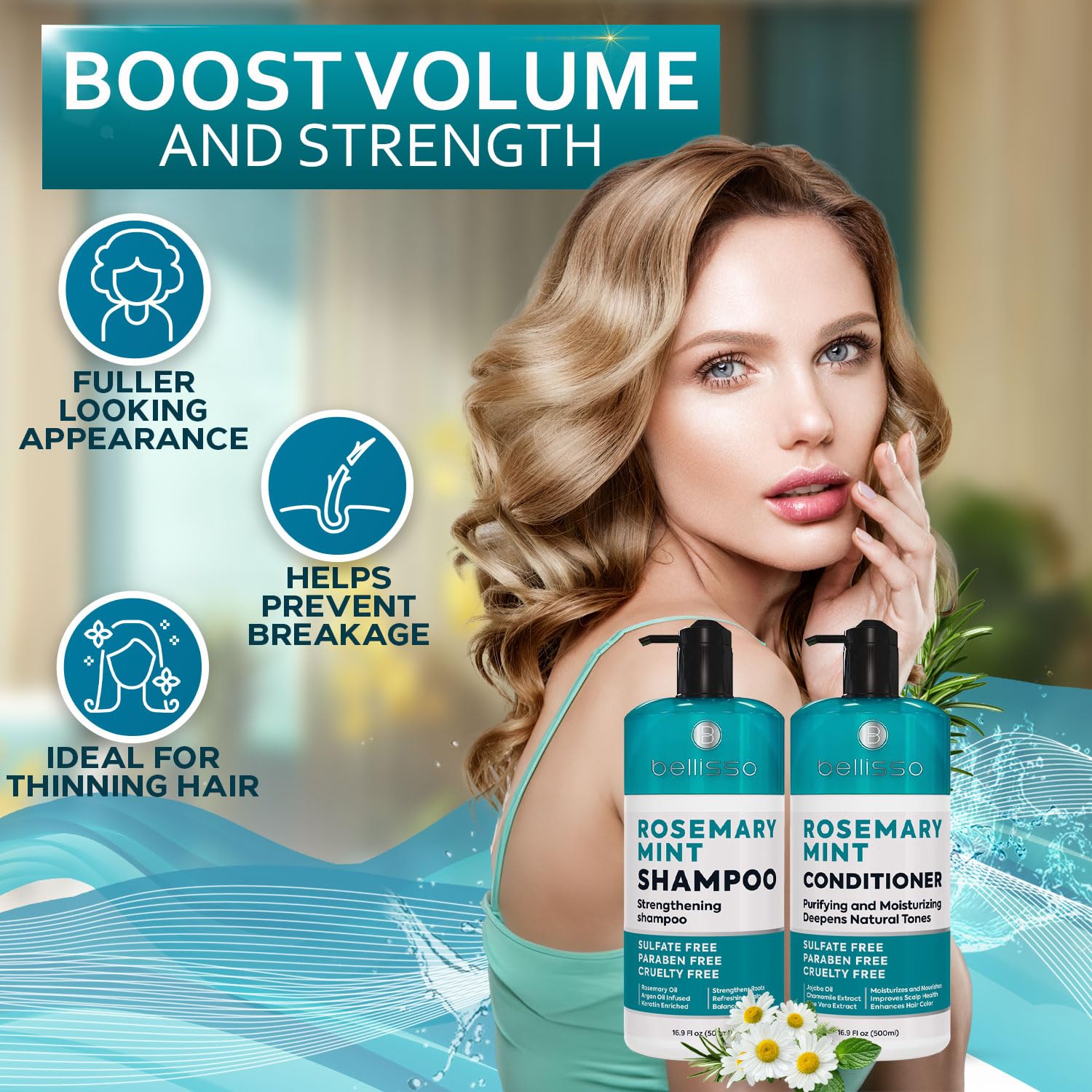 Rosemary Shampoo and Conditioner Set - with Rosemary Oil and Peppermint - Sulfate Free Moisturizing Products for Women and Men,