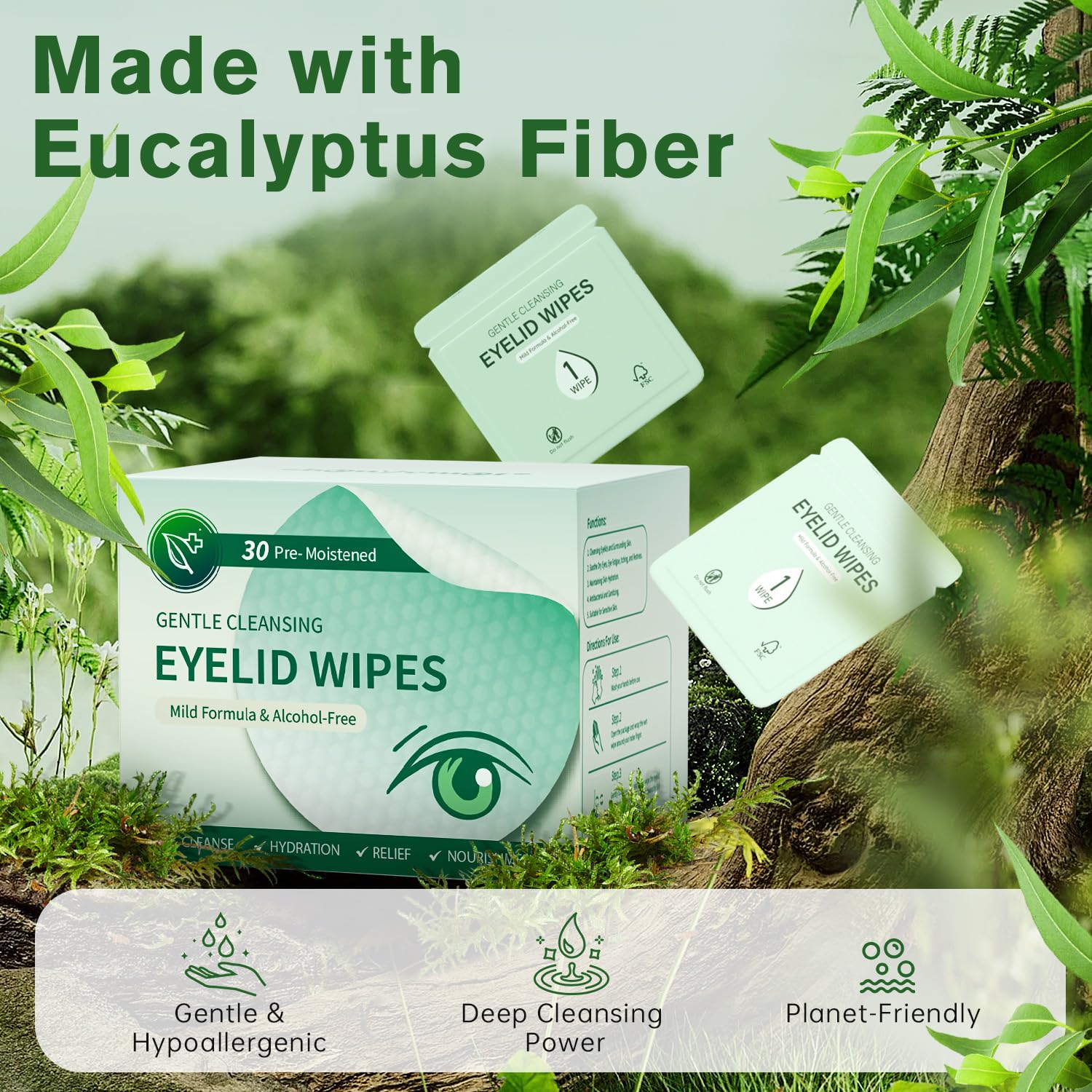 Eyelid and Lash Cleansing Wipes - Hypoallergenic Tea Tree Oil Eye Wipes for Dry Eyes, Blepharitis & Sensitive Skin - Pre-Moisten