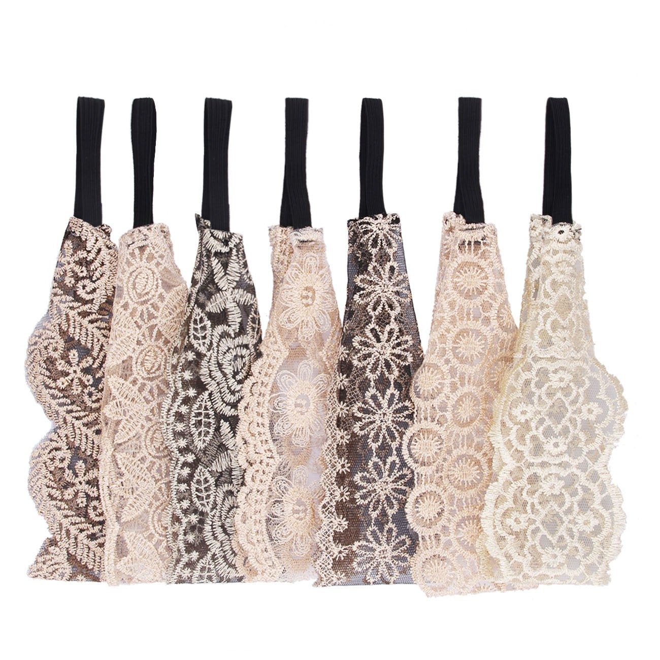 Set of 7 Elegant Women's Elastic Lace Headband Tie Turban Accessories - Women Lady Hairband Stretch Headwrap Hair Band