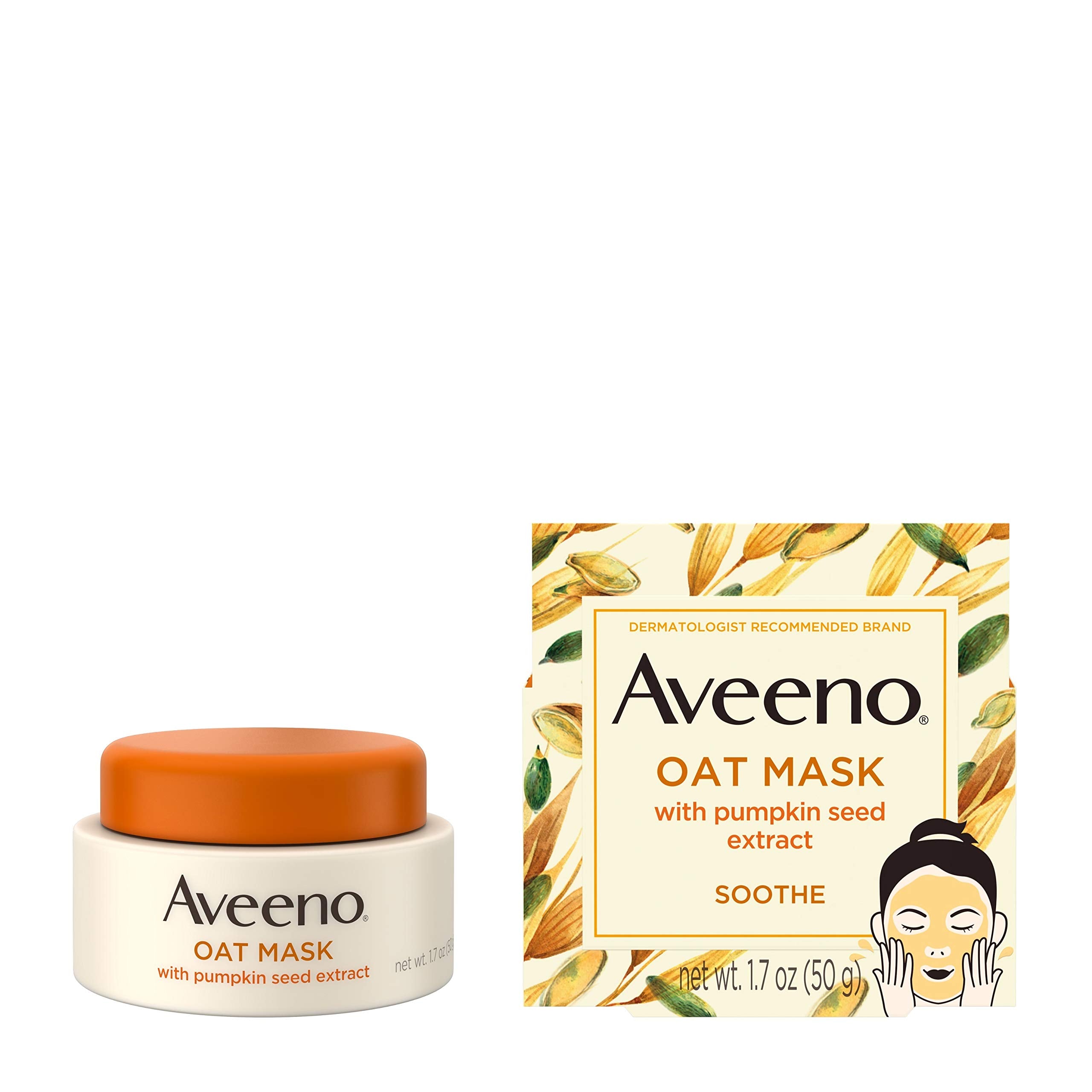 Aveeno Oat Face Mask With Soothing Pumpkin Seed Extract And Feverfew Extract, To Rebalance And Hydrate Skin, Paraben Free, Phtha