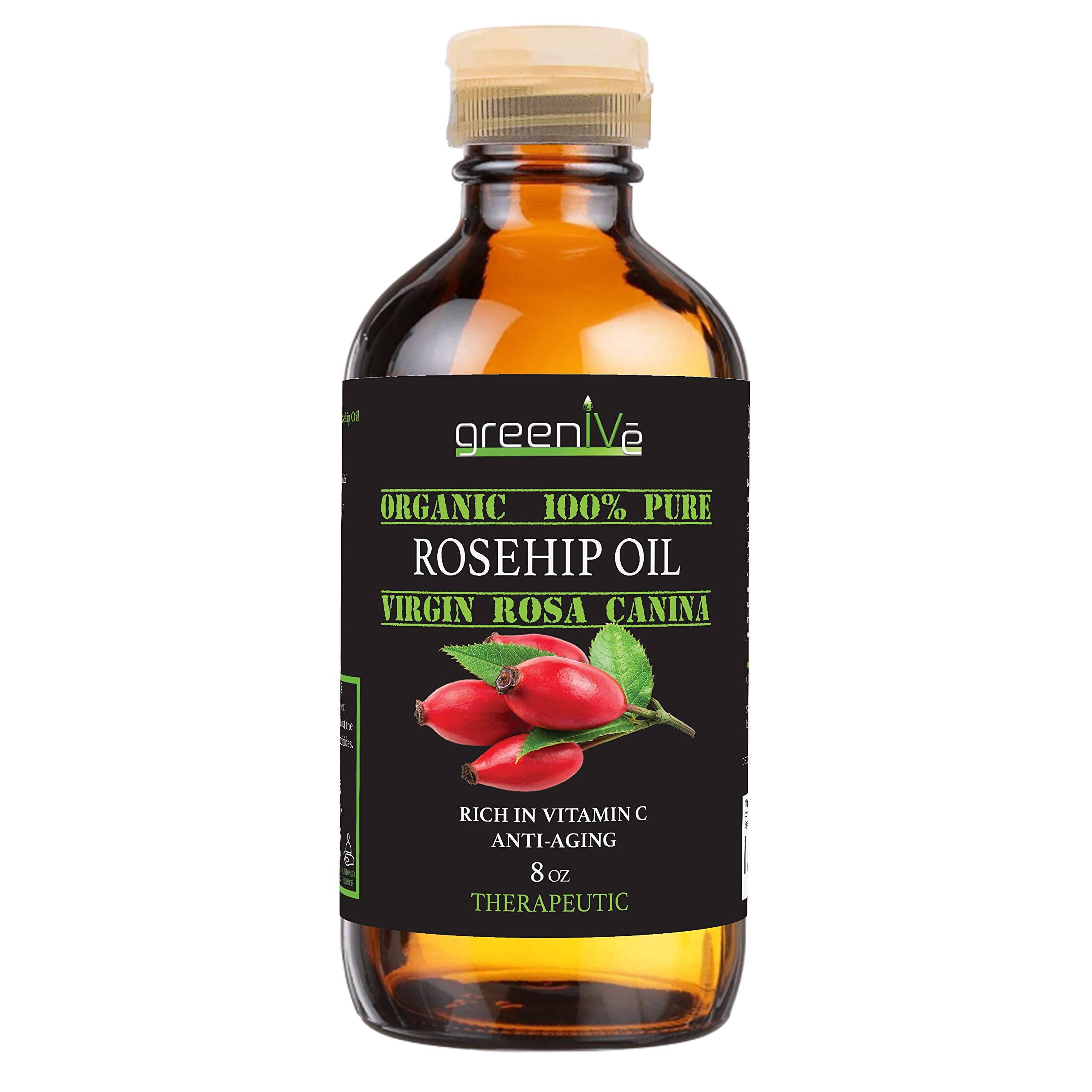 GreenIVe Organically Grown Rosehip Oil Rosa Canina 100% Pure Cold Pressed Virgin Oil Exclusively on Amazon (8 Fl Oz)