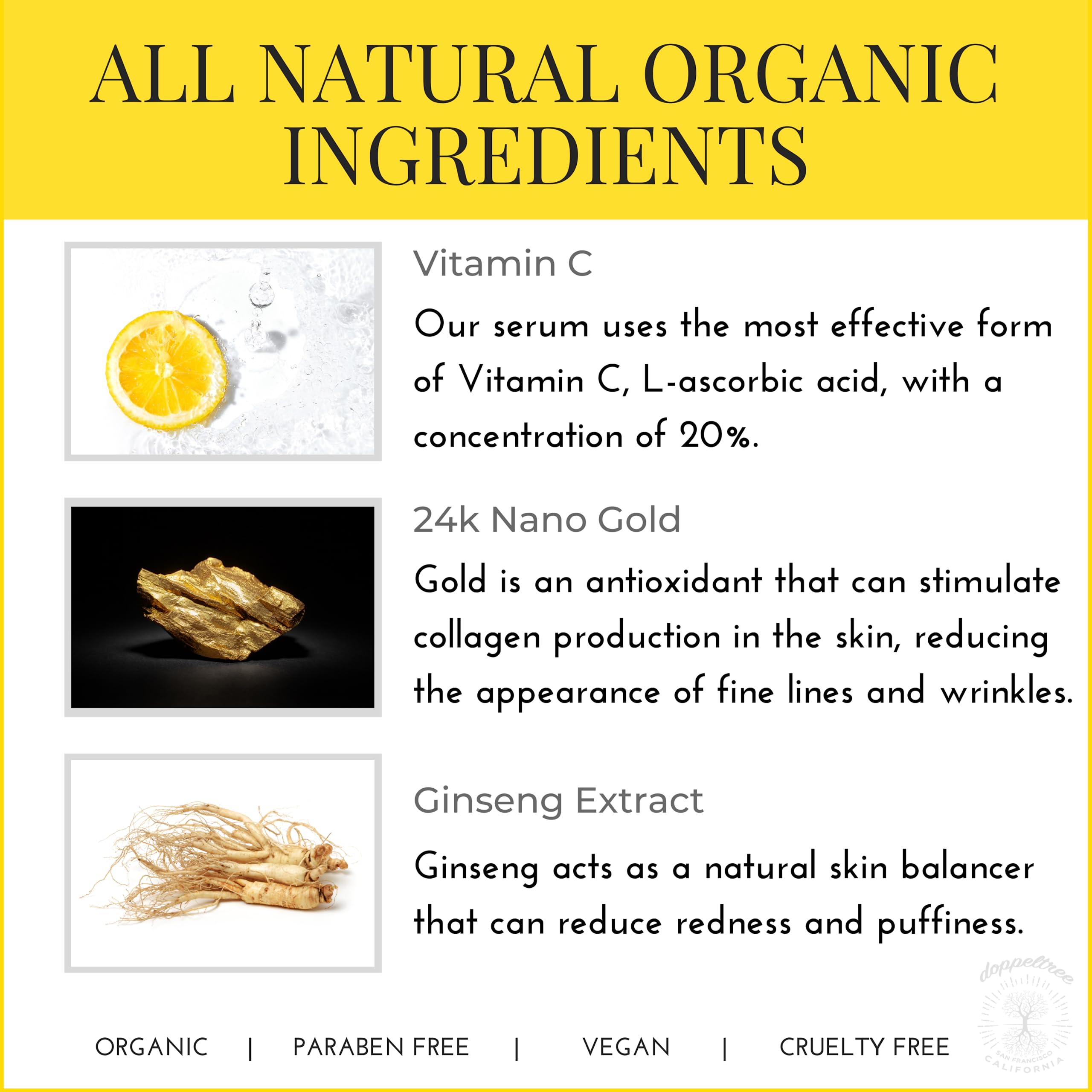 Organic Vitamin C Facial Serum for Face with Hyaluronic Acid, Vitamin E and 24K Gold - Anti Aging, Wrinkles, Dark Spots & Acne S