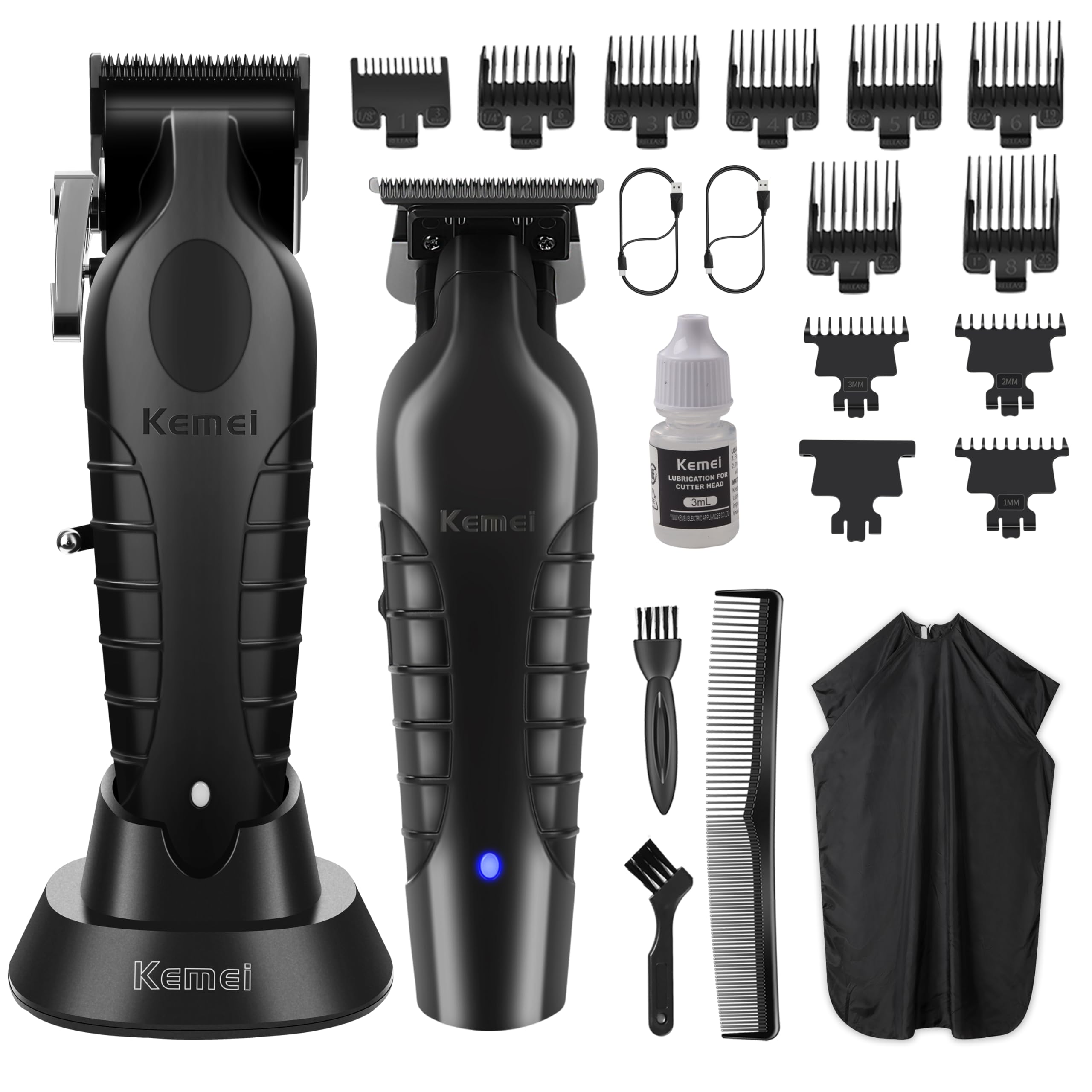 KEMEI Hair Clippers for Men, Professional Clippers and Trimmers Set, Cordless Zero Gap Trimmer for Men with LED Display, 11 Guid