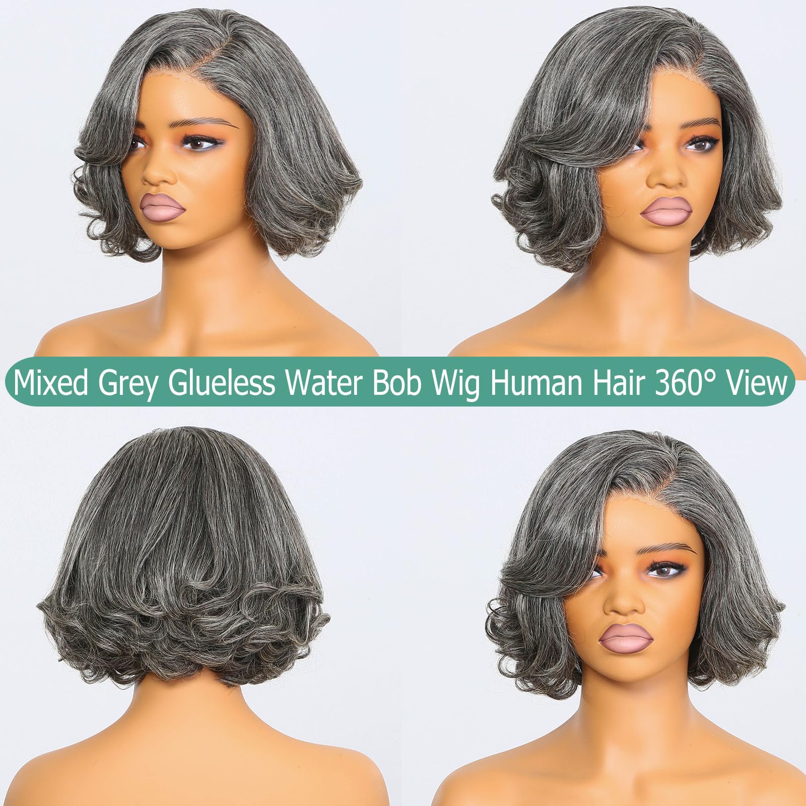 Baohuke Glueless Salt And Pepper Grey Bob Wig Lace Front Body Wave Human Hair 5X5 Pre Cut Hd Lace Closure Pre Plucked Natural Ha