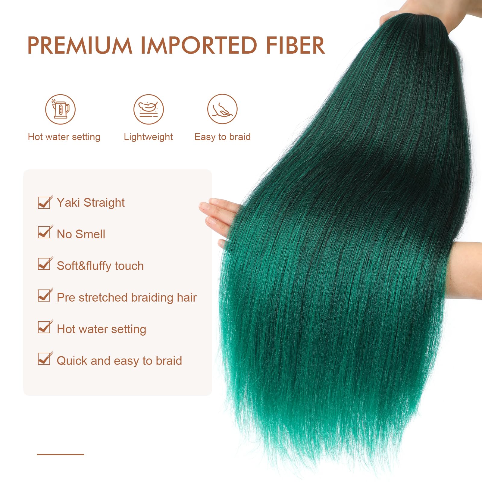 Difunee Pre-Stretched Braiding Hair - 24 Inch 8 Packs Ombre Green Long Braiding Hair For Twist Or Box Braids, Yaki Texture Hot W